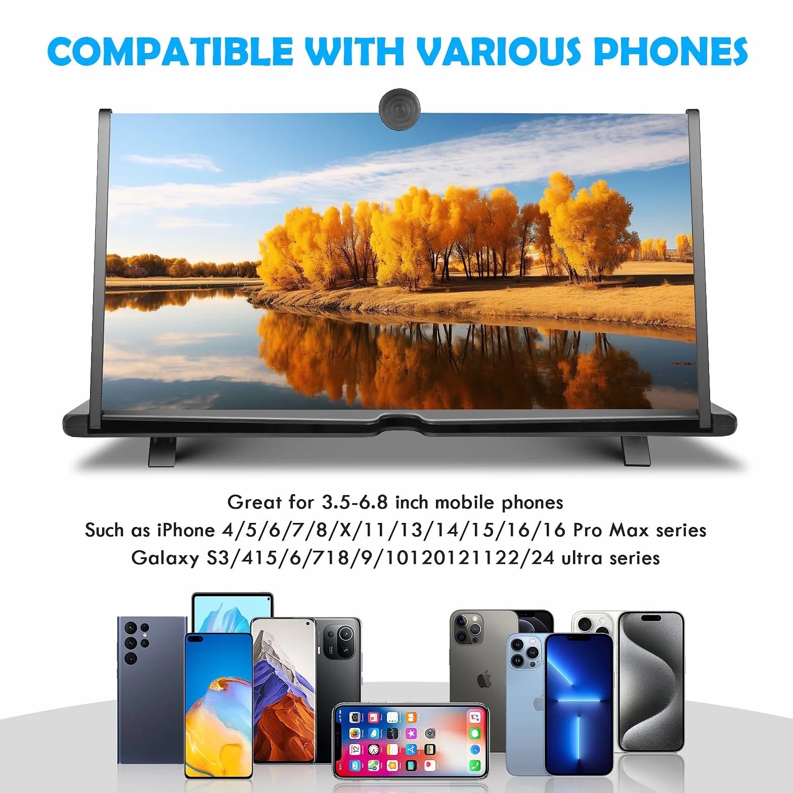 Lupa na telefon komórkowy 18", 3D HD, powiększenie, wideo wysuwana HD, ekran antyrefleksyjny, składany uchwyt wzmacniacza, lupa do wszystkich smartfonów