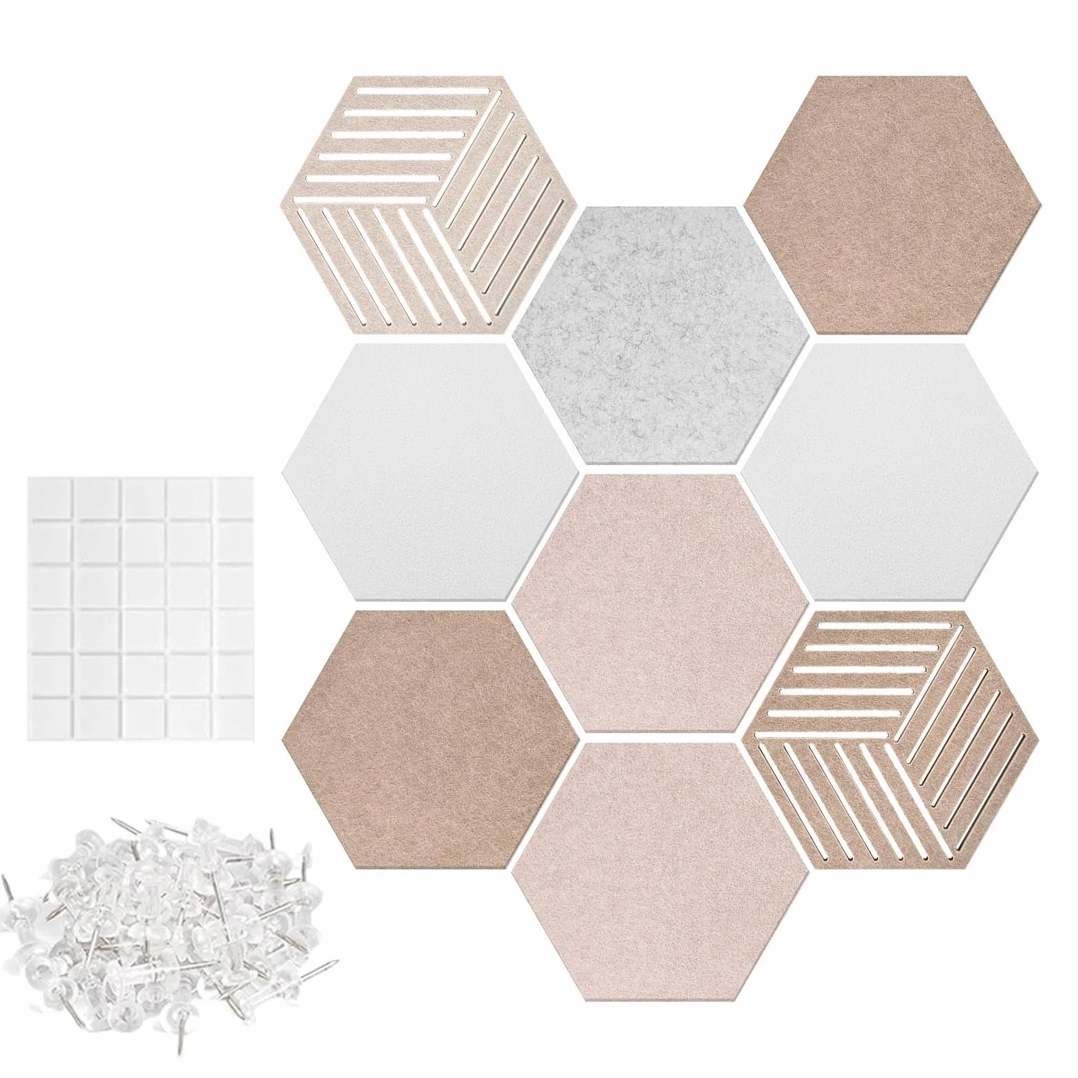 Tableau d'affichage hexagonal en feutre 30 x 26 x 0,9 cm autocollant fibre de polyester