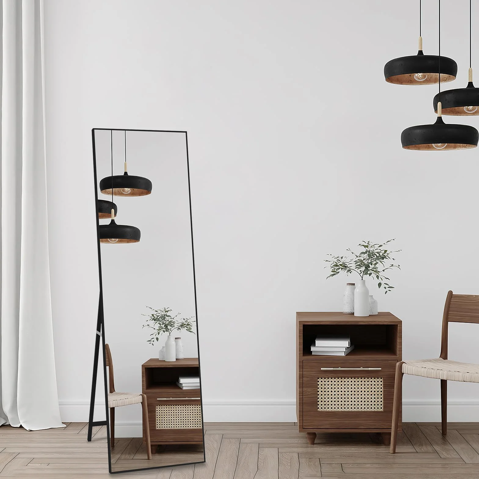 Miroir sur pied Noir 140 x 41 cm pour salon et chambre