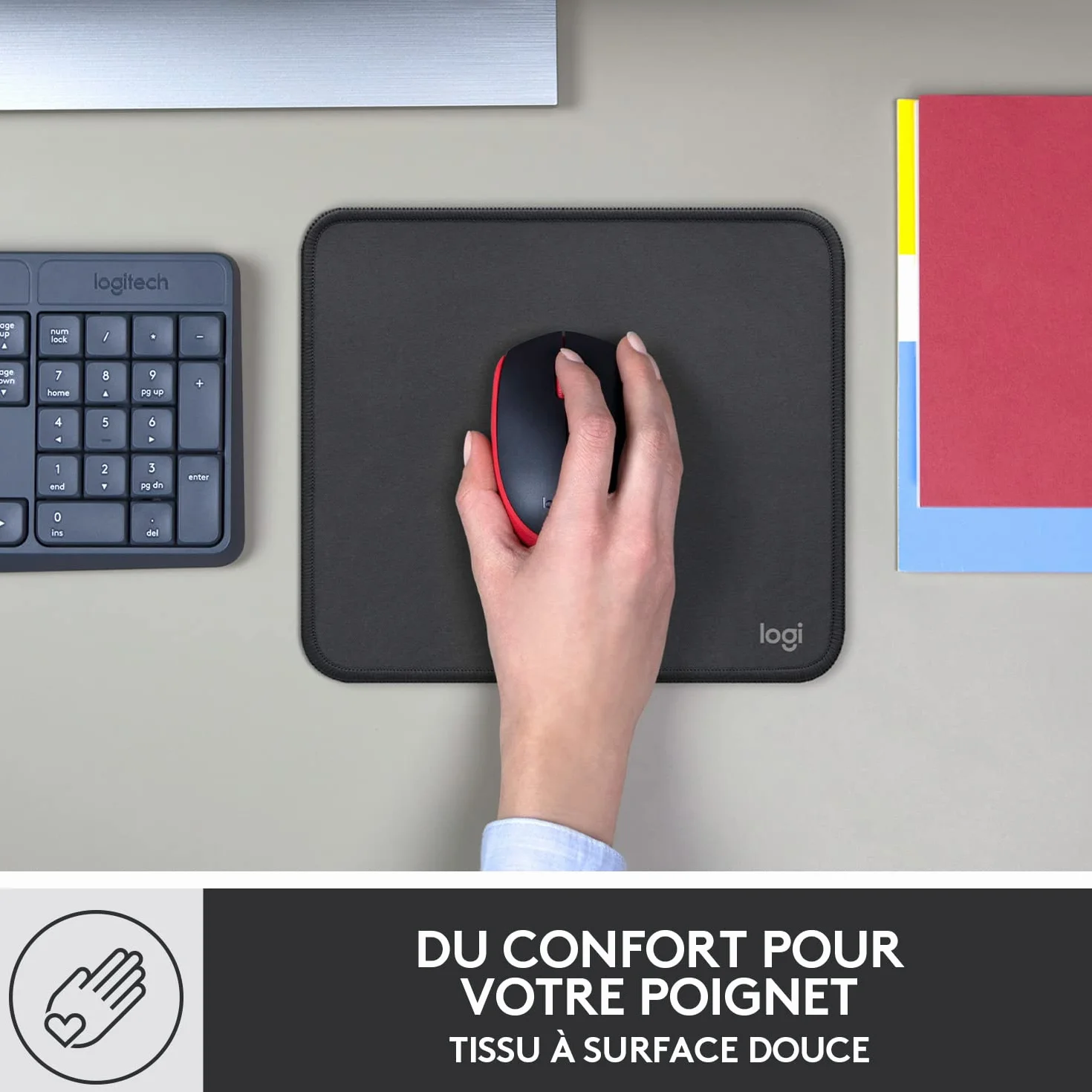 Logitech Studio Series Mouse Pad Gris Tapis de Souris Antidérapant Résistant aux Éclaboussures