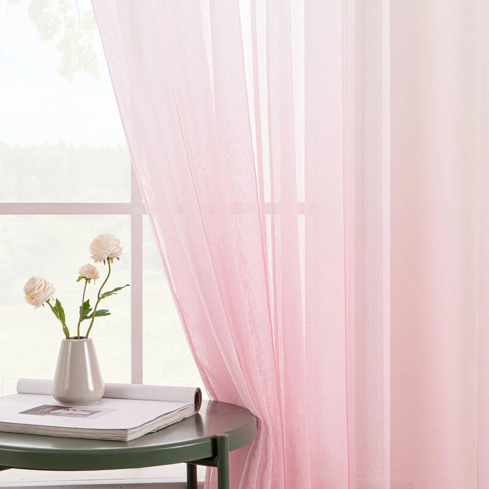 EMEMA Rideaux Dégradé à Oeillet en Polyester Couleur Changée Voile Ombre Demi-Transparent 140x245cm Rose Lot de 2