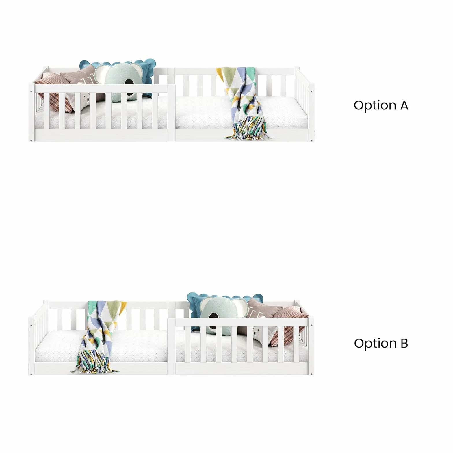 IDIMEX Lit Enfant Gustavo lit au Sol 90x190 cm d'inspiration Montessori, avec barrières de Protection, en pin Massif lasuré Blanc