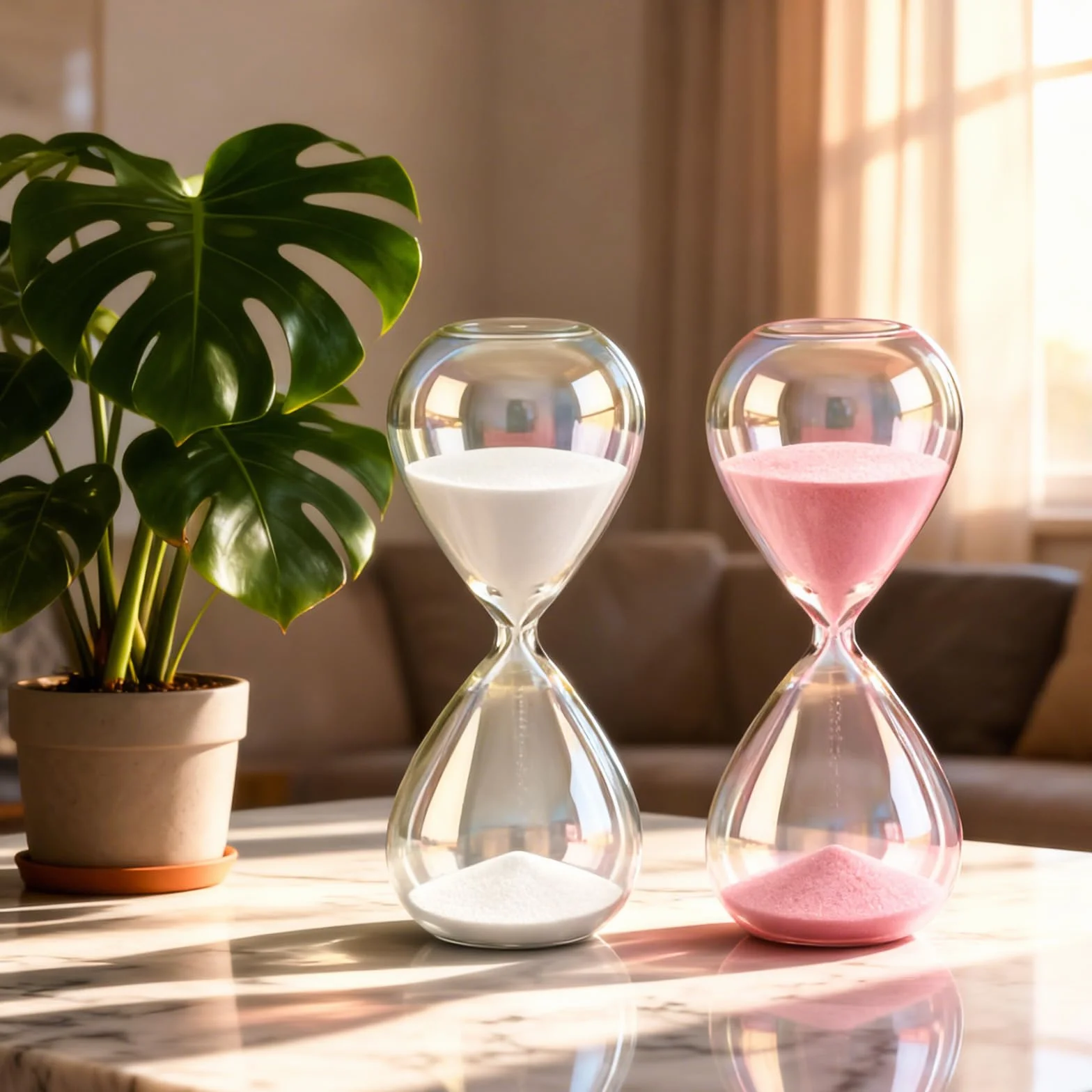 Sabliers de 30 minutes en verre et sable fin - Lot de 2 - Rose et blanc - 20 x 8 cm