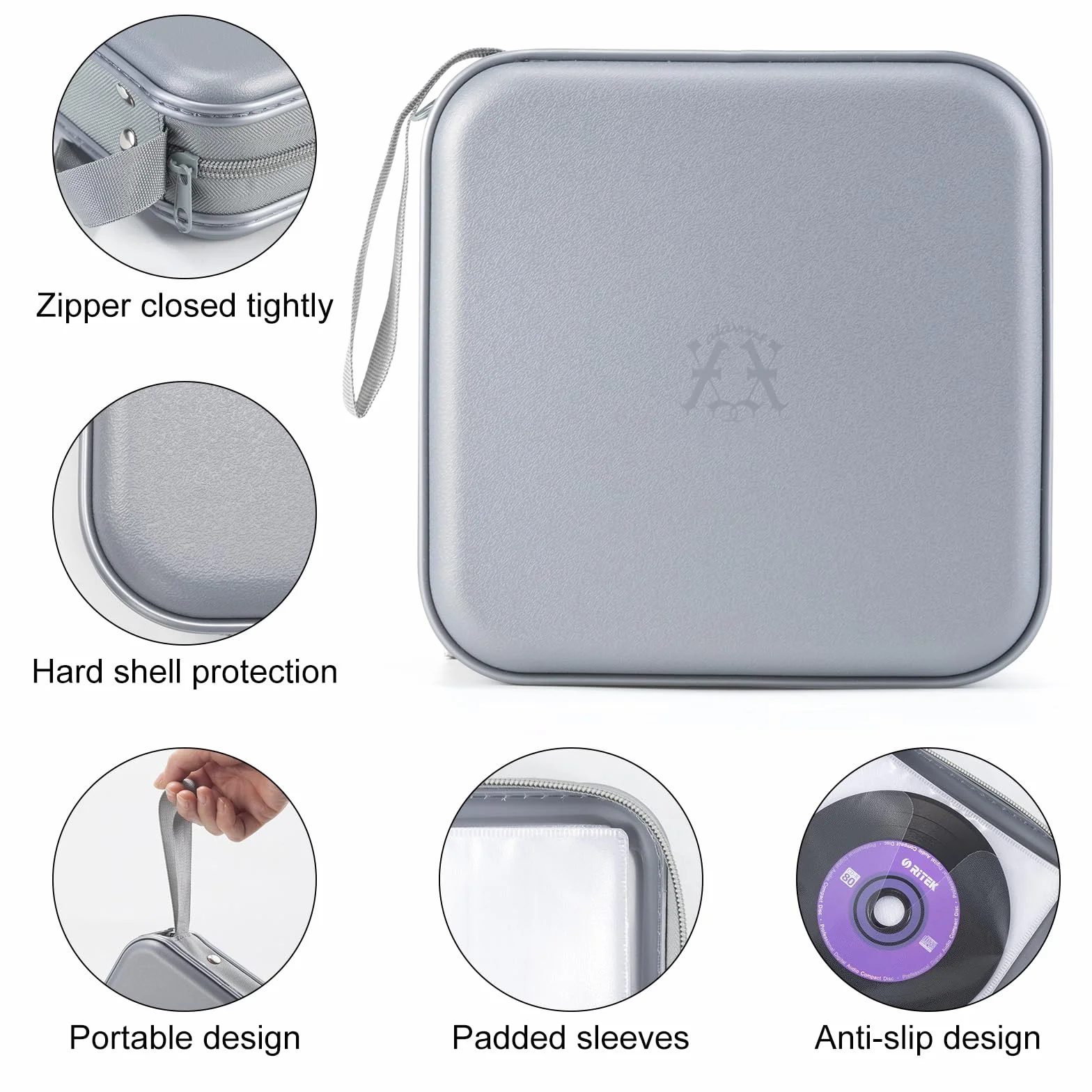 alavisxf xx Etui na CD, 48 pojemności, twardy plastik, przenośny futerał podróżny na DVD, ochronny zamek błyskawiczny, etui na płyty CD, torba do przechowywania samochodu, portfel, torba (szara