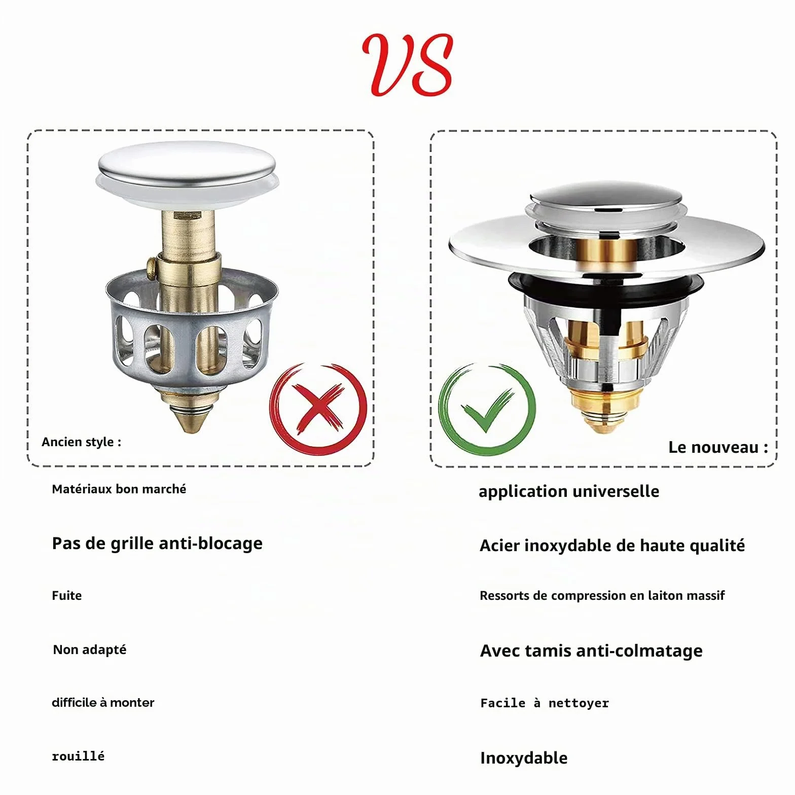 Bouchon Lavabo Universel Bonde Acier Inoxydable Popup 32 38 mm