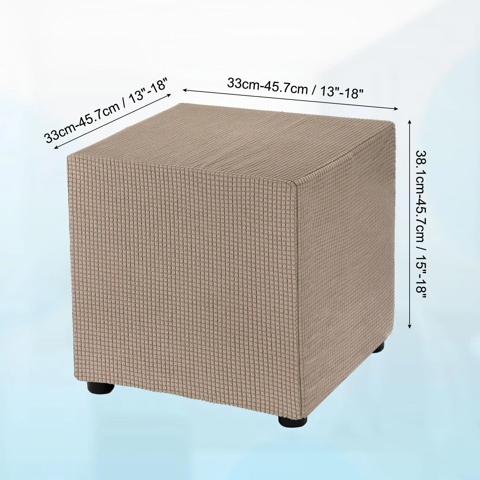 Sourcing Map Housse de pouf carré extensible lavable 45,7 x 45,7 x 45,7 cm Marron clair