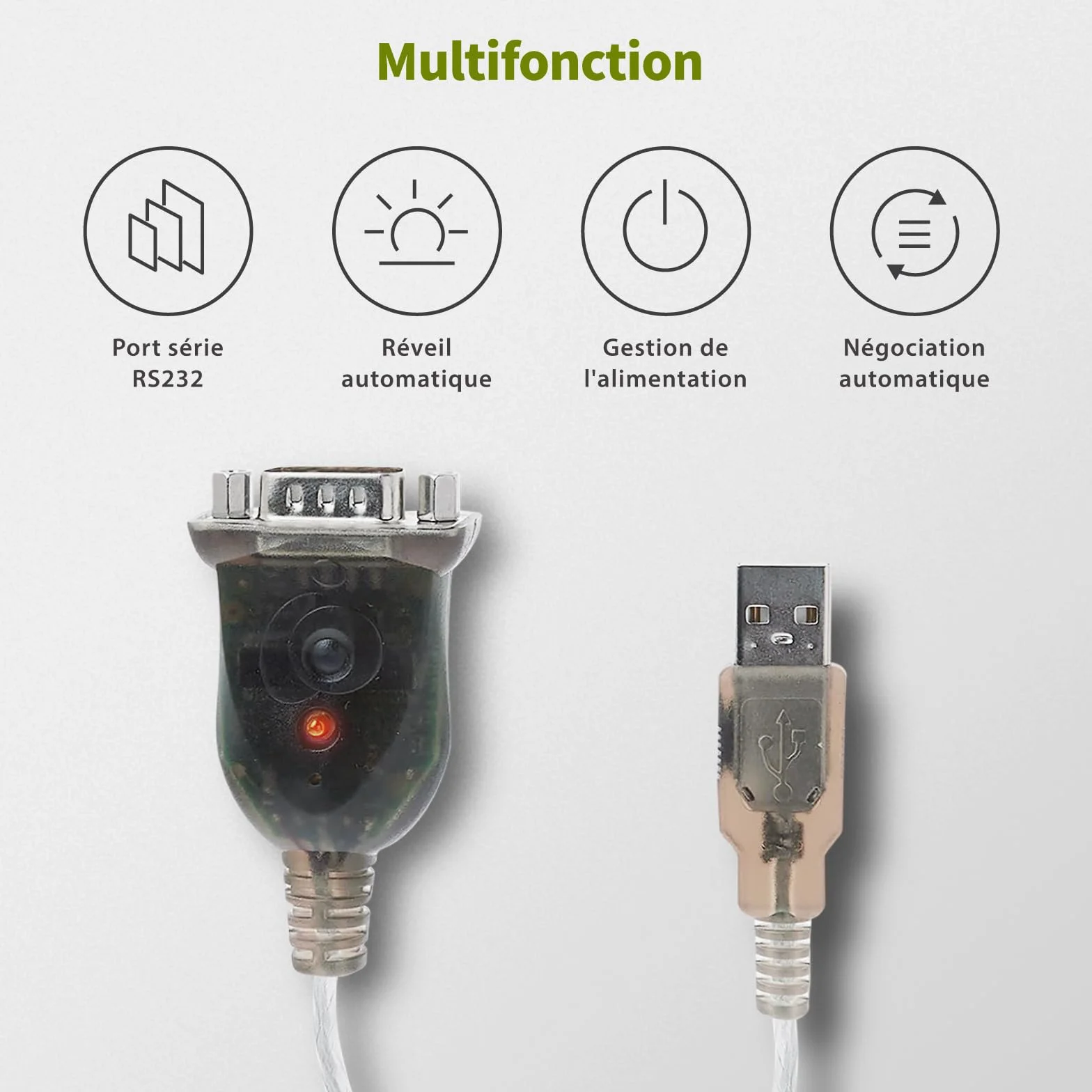 IOGEAR Câble RS232 USB Adaptateur DB-9 mâle, transfert de données 230 Kbps, USB 2.0