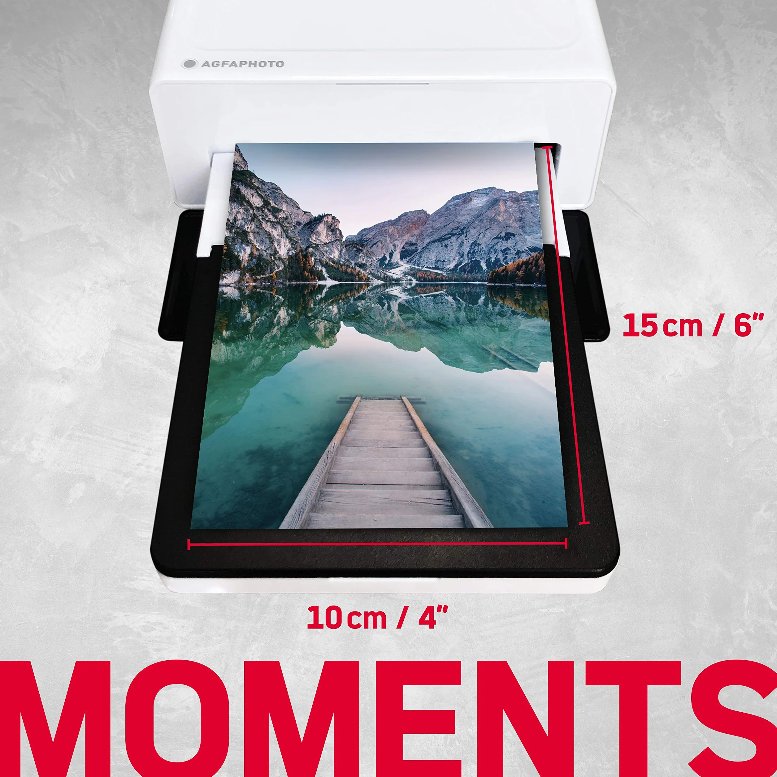 AgfaPhoto Realipix Moments AMO46 - drukarka fotograficzna smartfona 10x15 cm, Bluetooth dla smartfonów Apple i Android, sublimacja termiczna 4Pass - Biała