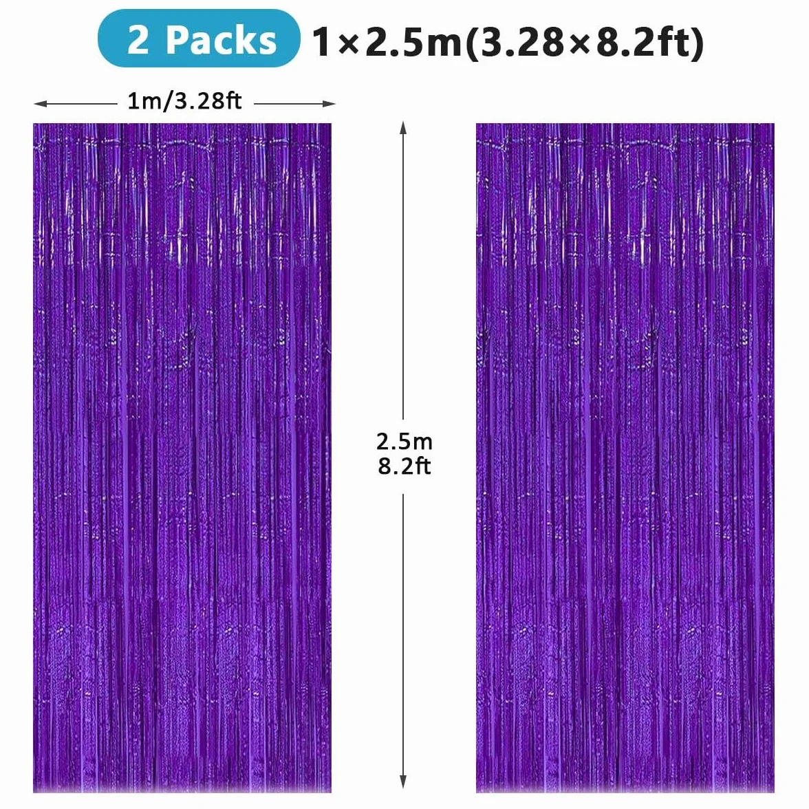 Rideaux de fond pailletés violets pour fête, anniversaire, Nouvel An, lot de 2