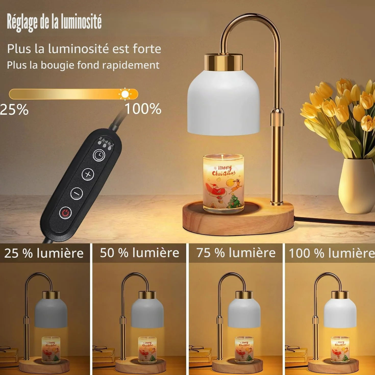 Loowoko Lampe Chauffe Bougie, Chauffage Bougie avec Minuterie et Variateur,Réglable en Hauteur,avec 2 Ampoules,Candle Warmer Lamp pour Bougies Parfumées en Verre, Maison, Chambre, Décoration