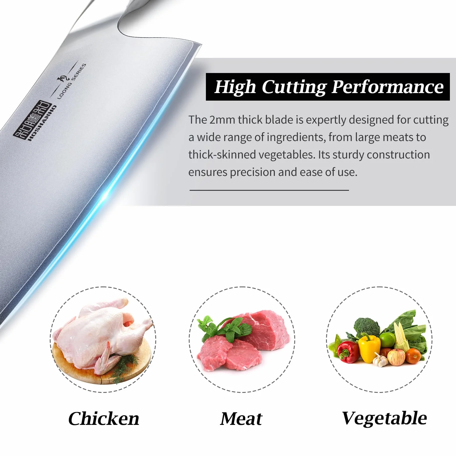 HOSHANHO Feuille de Boucher, 18cm Couteau de Chef de Cuisine Acier Inoxydable, Couteau de Cuisine Chinois, Couperet de Cuisine Japonais Couteaux Cuisine Tranchant Adapté aux Fruits, Légumes et Viande