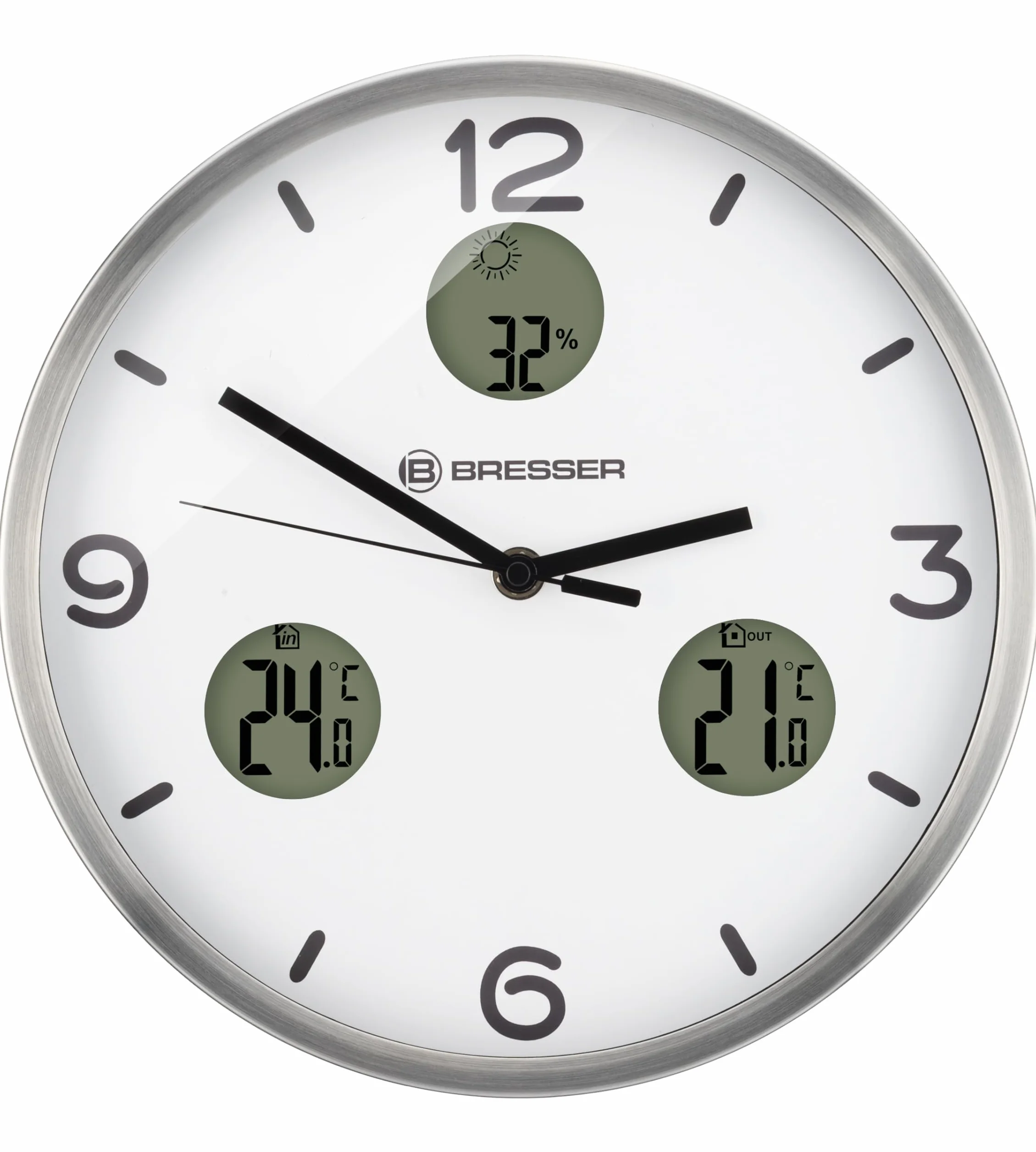 Bresser MyTime IO NX Horloge Murale Radio-pilotée avec thermomètre et hygromètre 30 cm de diamètre, Blanc.