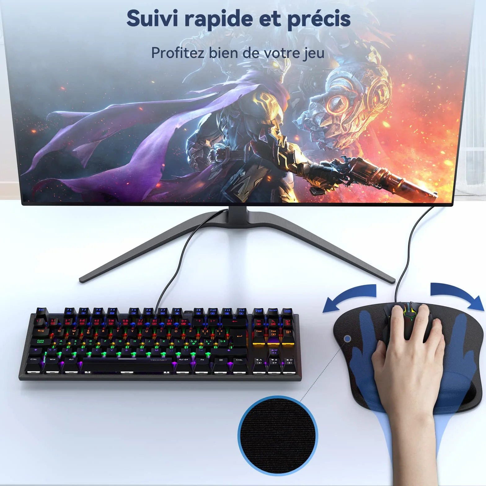 TECKNET Tapis de Souris Ergonomique avec Repose Poignet, Mousse à Mémoire de Forme, Lavable