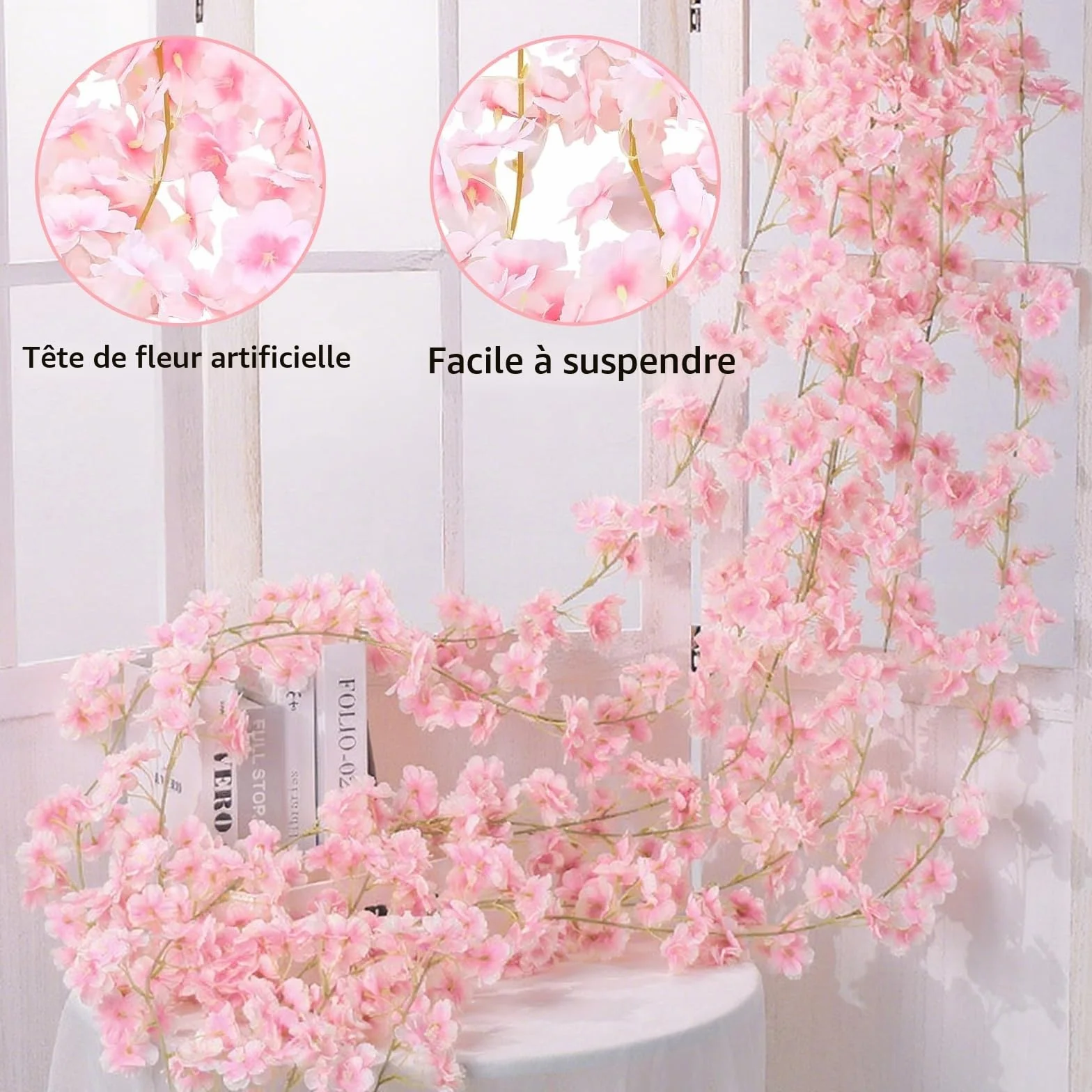 Guirlandes de Fleurs de Cerisier Artificielles 180cm 3 Pièces Décoration Extérieure Maison Jardin Mariage