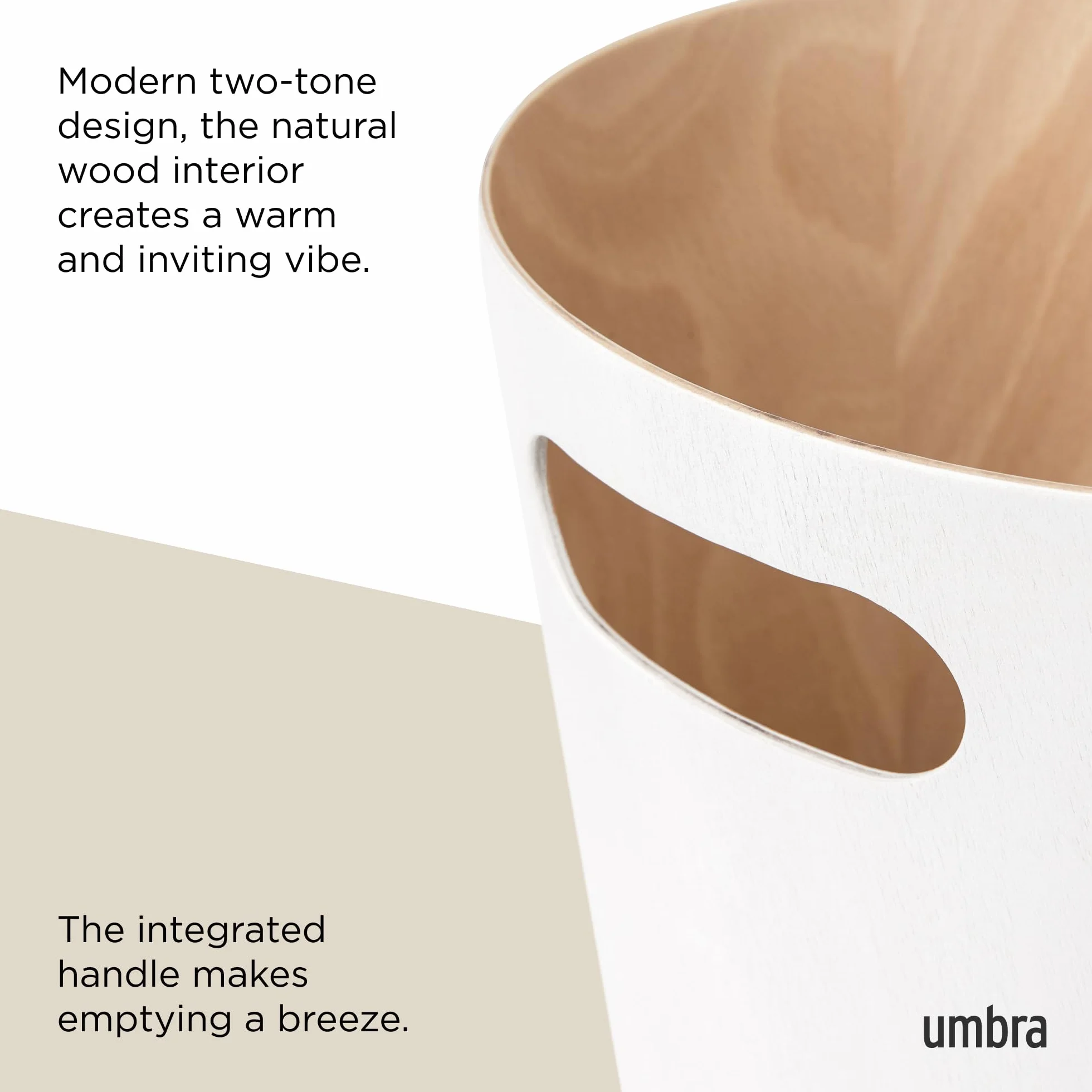 Umbra Woodrow Poubelle Corbeille À Papier Moderne Bois 7.5 L Salle De Bain Bureau Hêtre Commun Blanc/Naturel