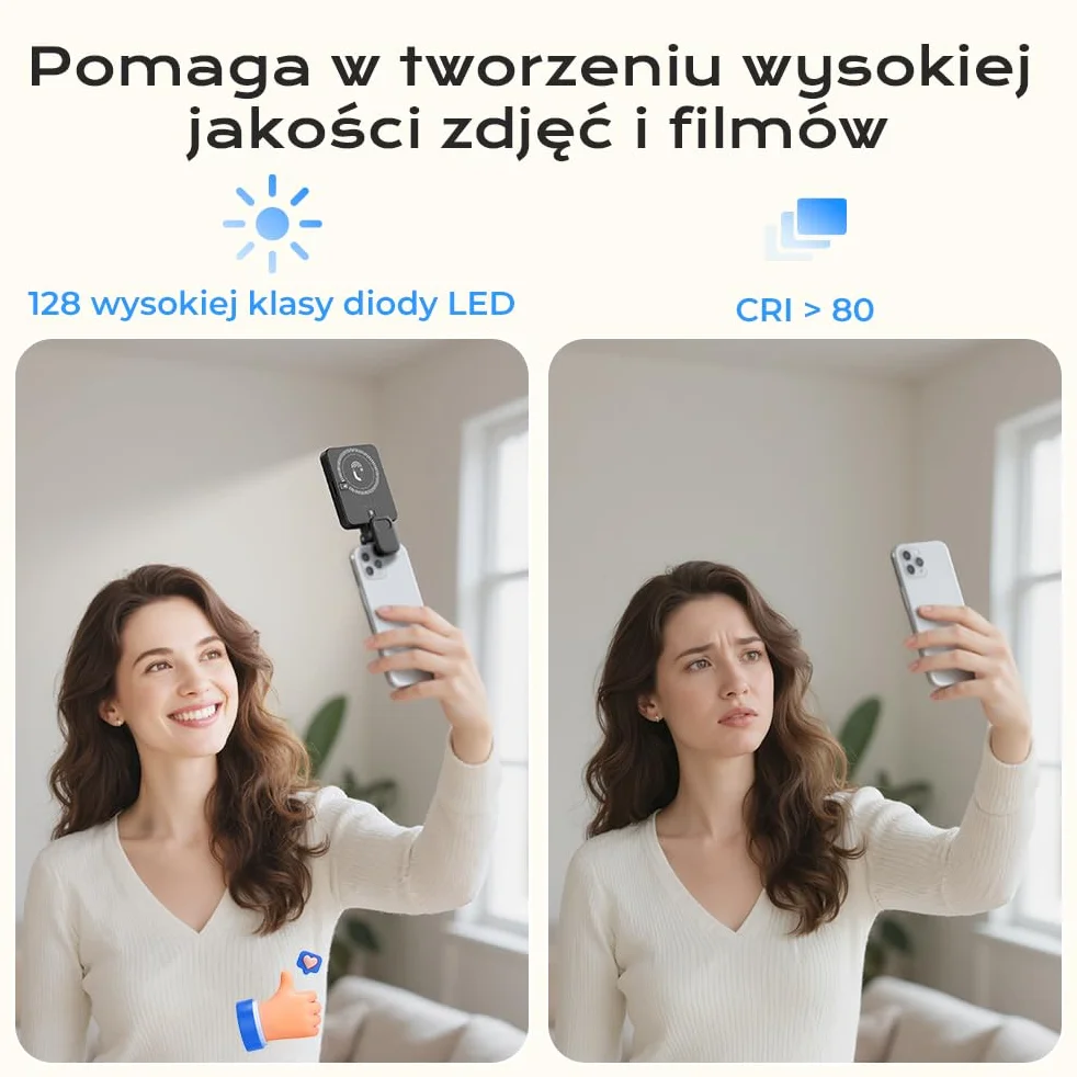 OUSFOT Selfie Phone Light 128LED 3000-6500K Selfie Lamp RGB Tryb 8 Kolorów z Regulowaną Jasnością, Photo Light z Klipsem USB Akumulator, do Telefonu, Aparatu, Komputera