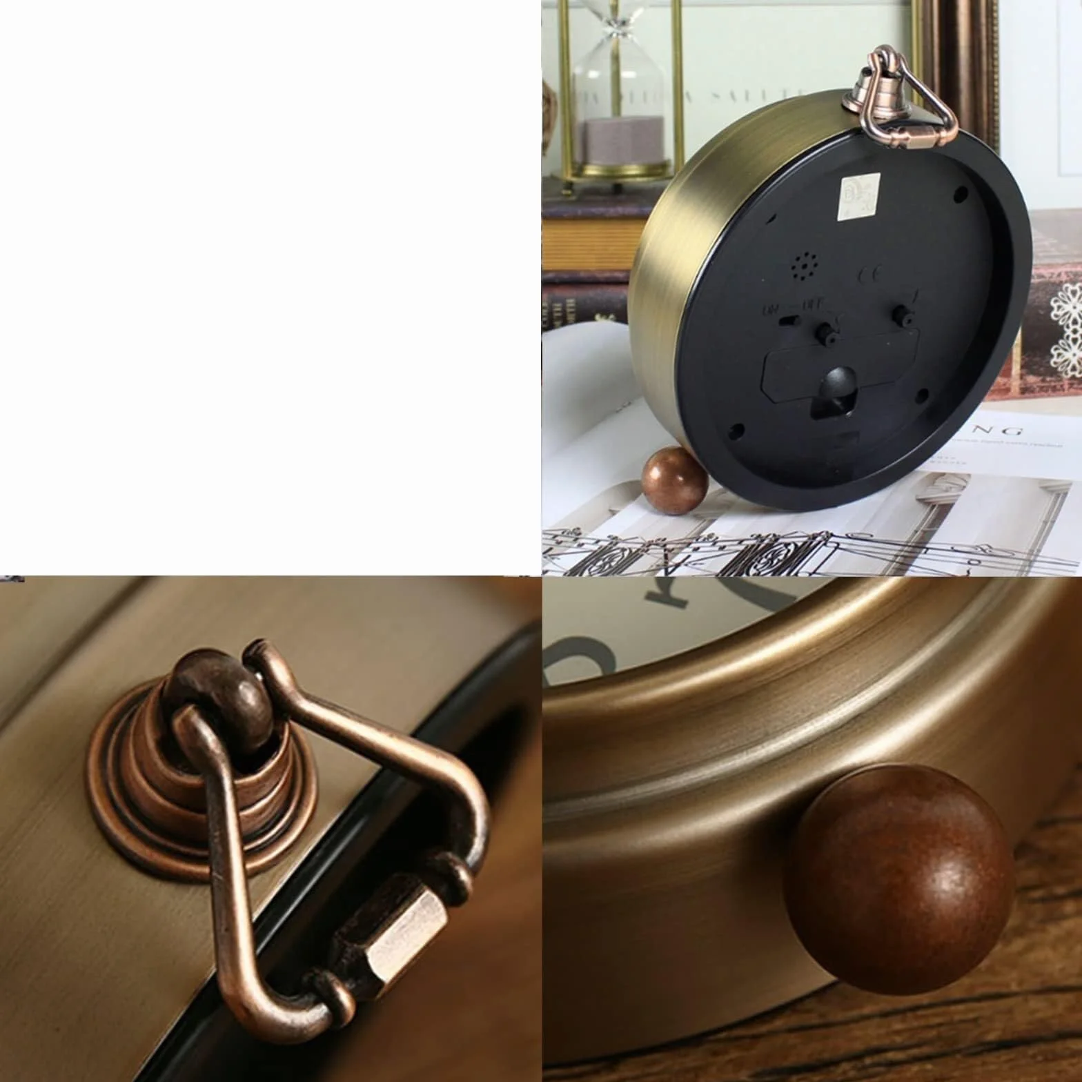 Pendule Cheminée Horloge de Table dorée rétro sans tic-tac, réveil Bureau décoration intérieure