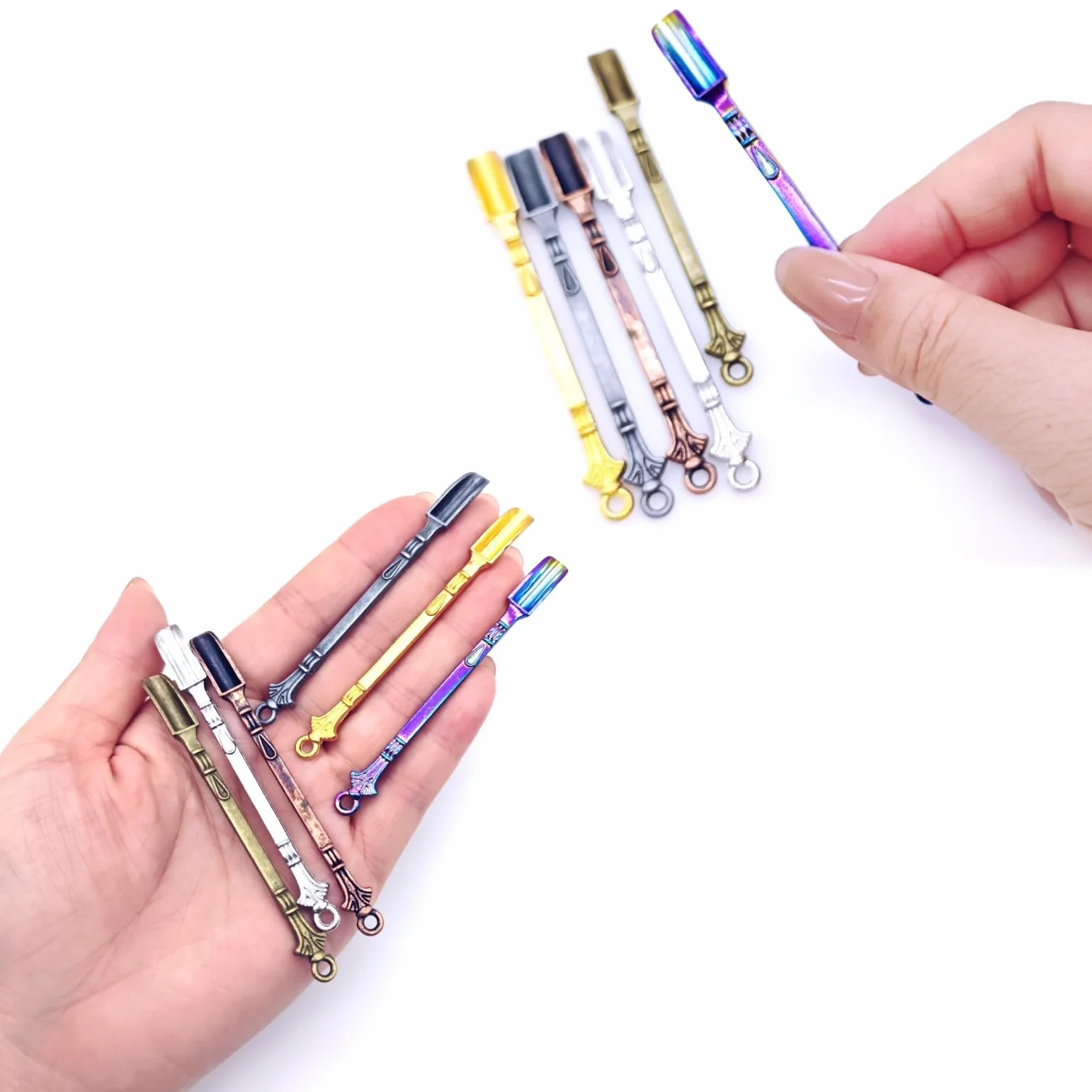 Lot de 6 mini cuillères à priser en métal pour poudre, épices, herbes et pendentif porte-clés DIY