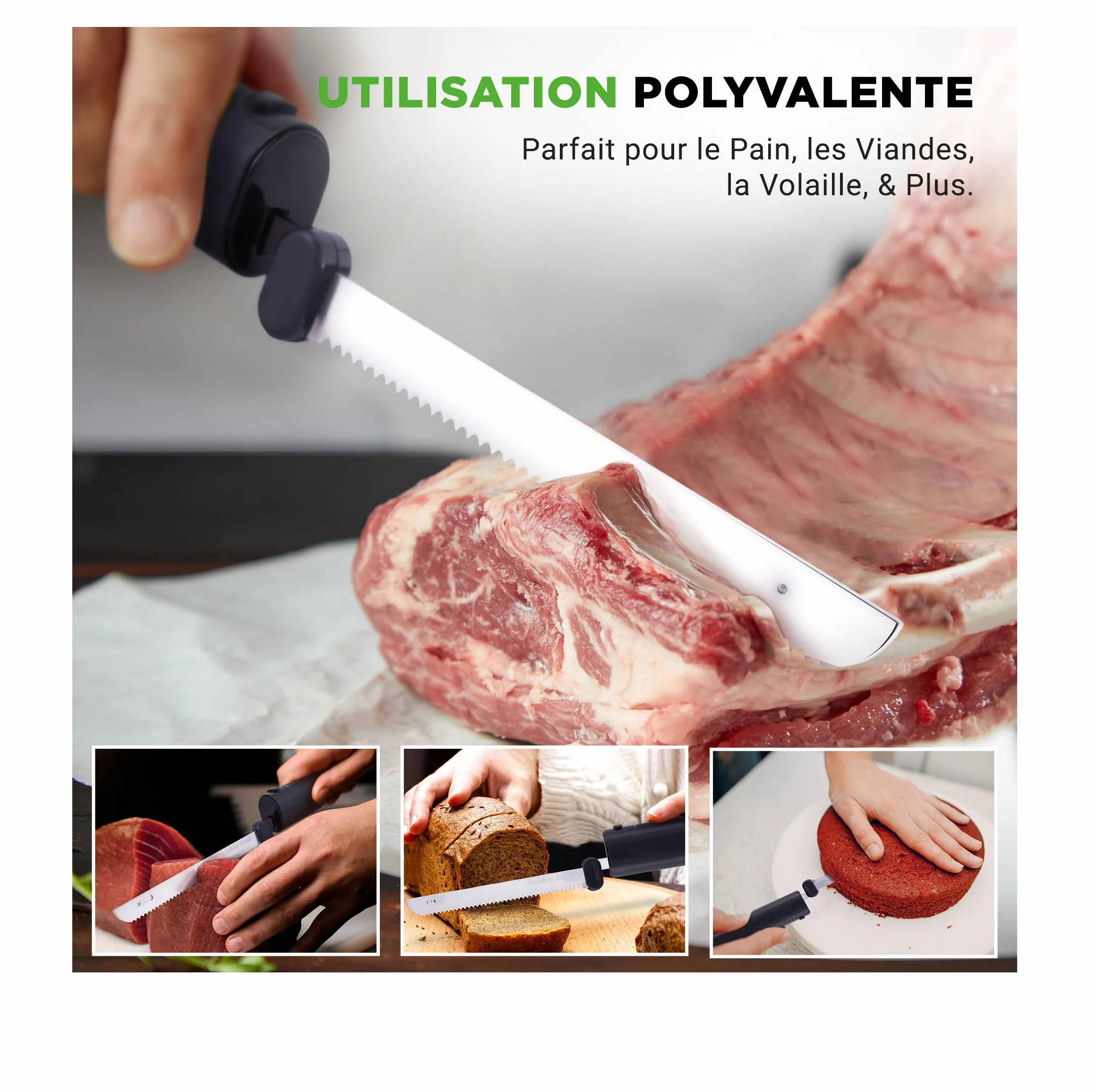 NutriChef Couteau Électrique de Cuisine – Couteau à Découper pour Viande, Volaille, Pain et Fromage, Lames en Acier, Modèle Sans Fil, Bouton Sécurité ON/OFF, Noir