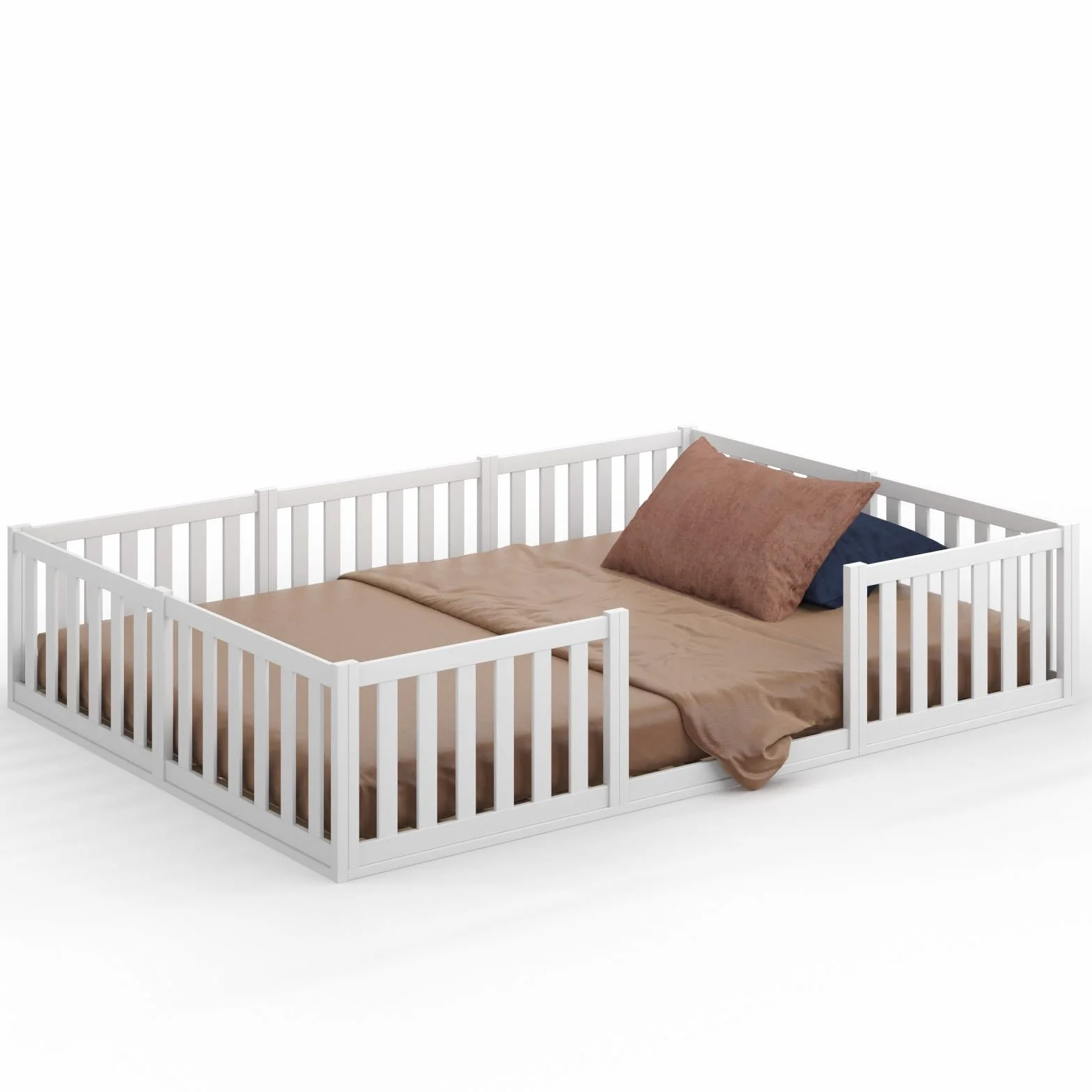 CADANI Lit Montessori TESO 140x200 – Charge 200 kg, entrée modulable, sommier Enroulable, lit-Familial Blanc