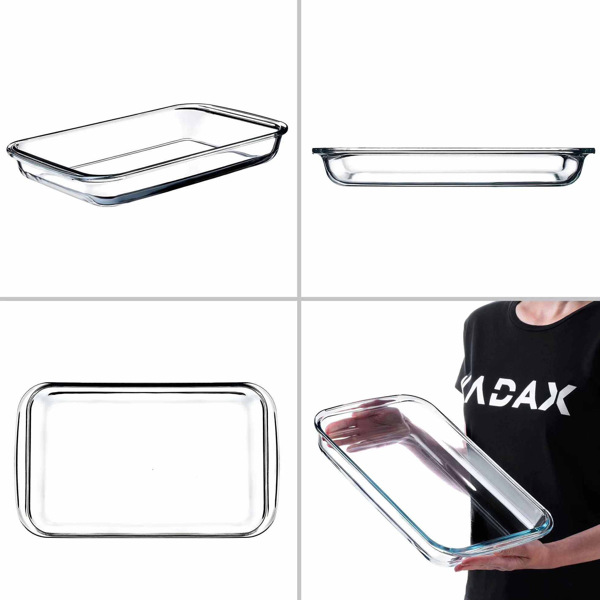KADAX Plat à gratin rectangulaire de 6 l en verre résistant à la chaleur avec couvercle, passe au lave-vaisselle, plat à rôtir, plat à gratin en verre pour lasagnes, gâteaux (transparent)