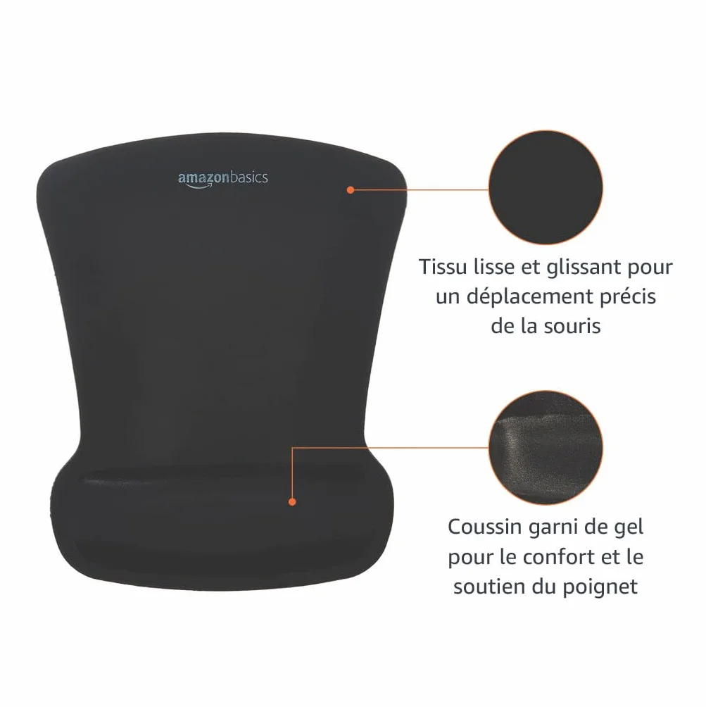Amazon Basics Tapis de Souris irrégulier avec Repose-Poignet en Gel 20 x 25 cm Noir