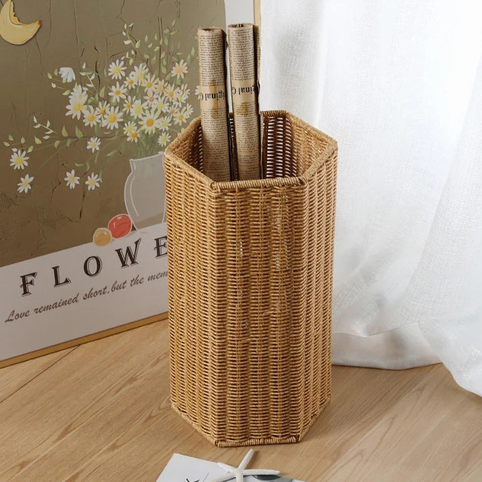 Porte-Parapluie en Rotin Tissé, Panier Robuste pour Entrée, Vestiaire, Bureau
