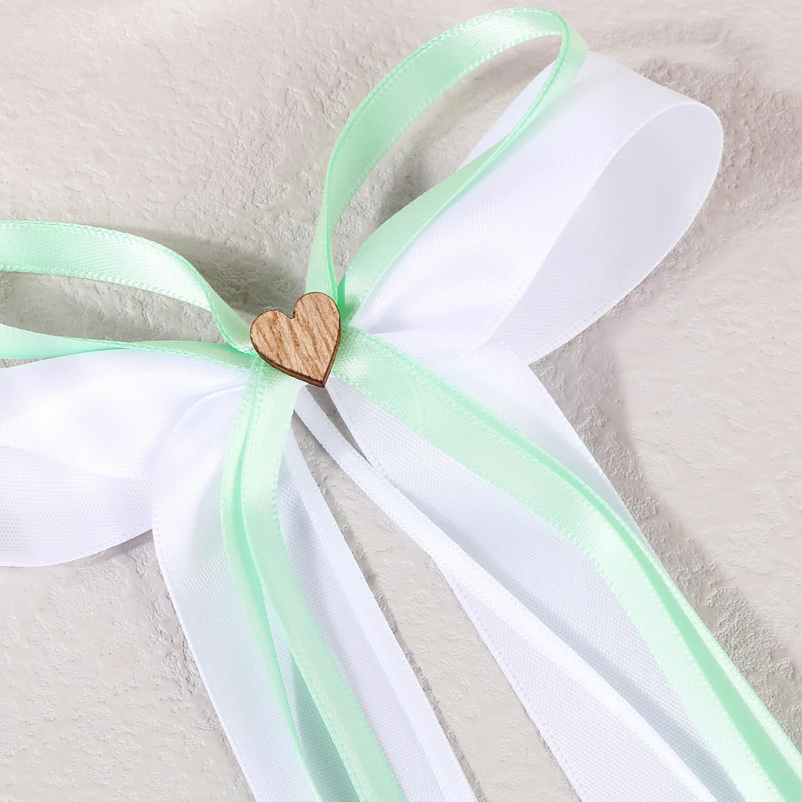 Nœuds Voiture Mariage 23cm Nœud Papillon Blanc Vert Cœurs Ruban Satin Décoration Mariage Voitures Nuptiales Cadeau