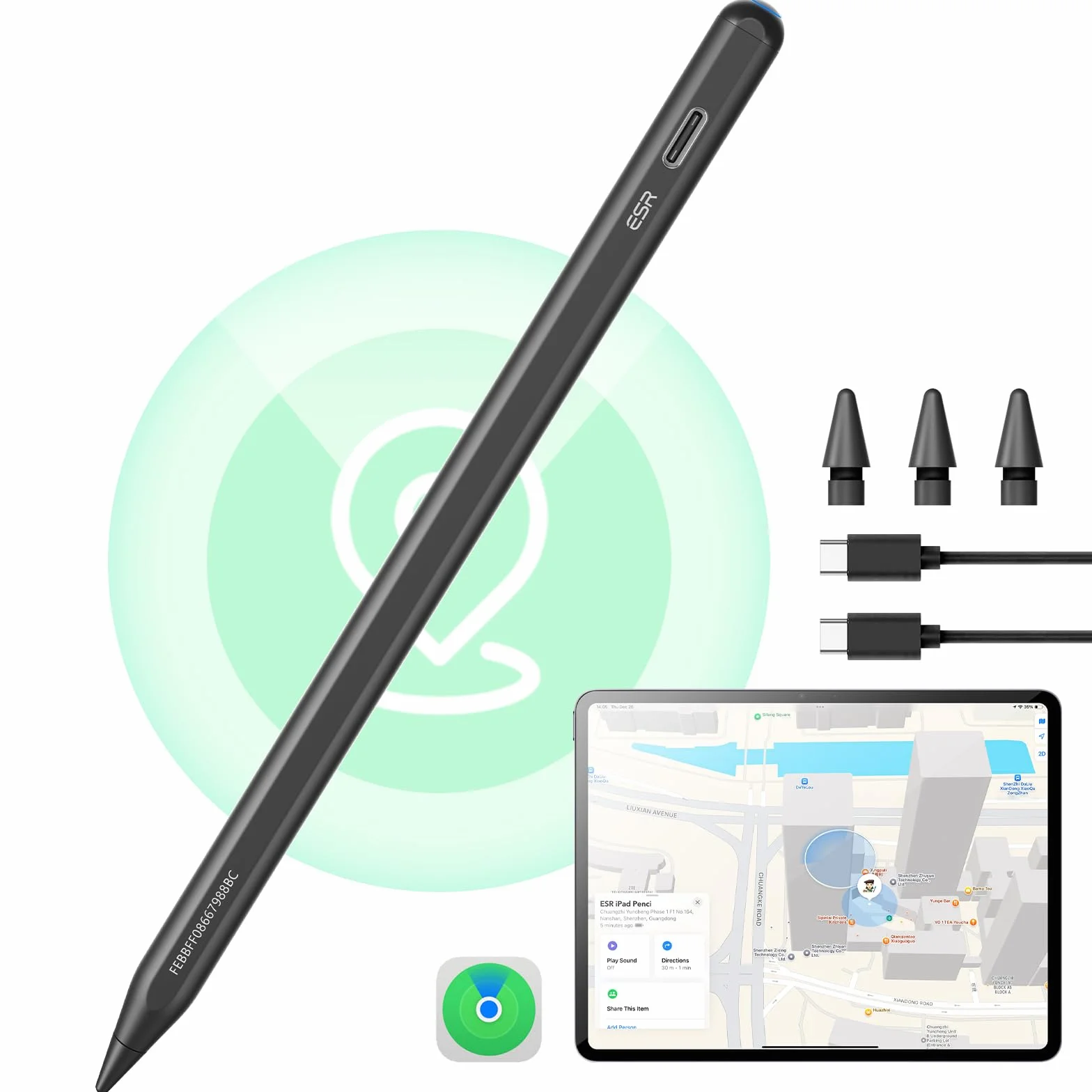 ESR Geo Digital iPad Pencil Findmy kompatybilny z Apple iPad 2018-2025, z łatwymi skrótami do Apple iPad A16/10/9/8 i Air 13/11 i Pro 12,9/13/11 i Mini 7/6/5, czarny (bez ładowania bezprzewodowego)