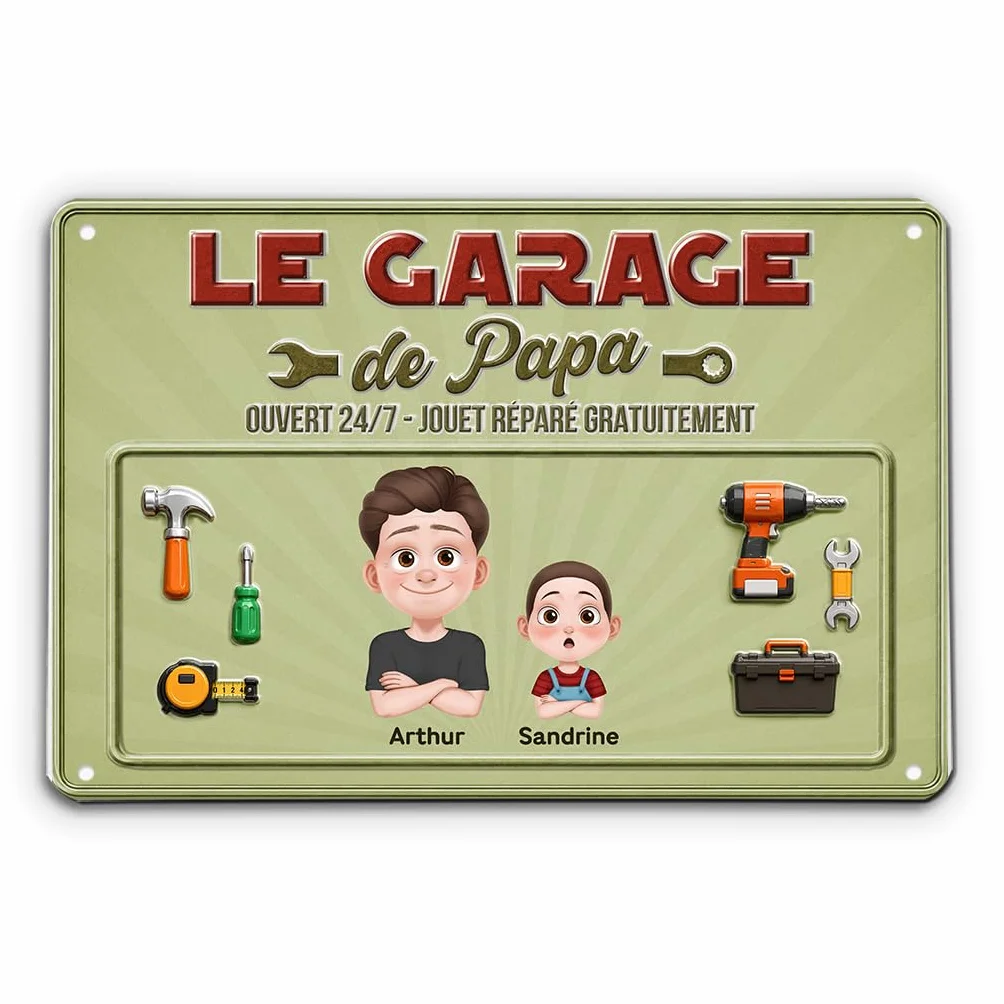 Plaque Métal Personnalisée Le Garage De Papa Papy - Cadeau Fête des Pères