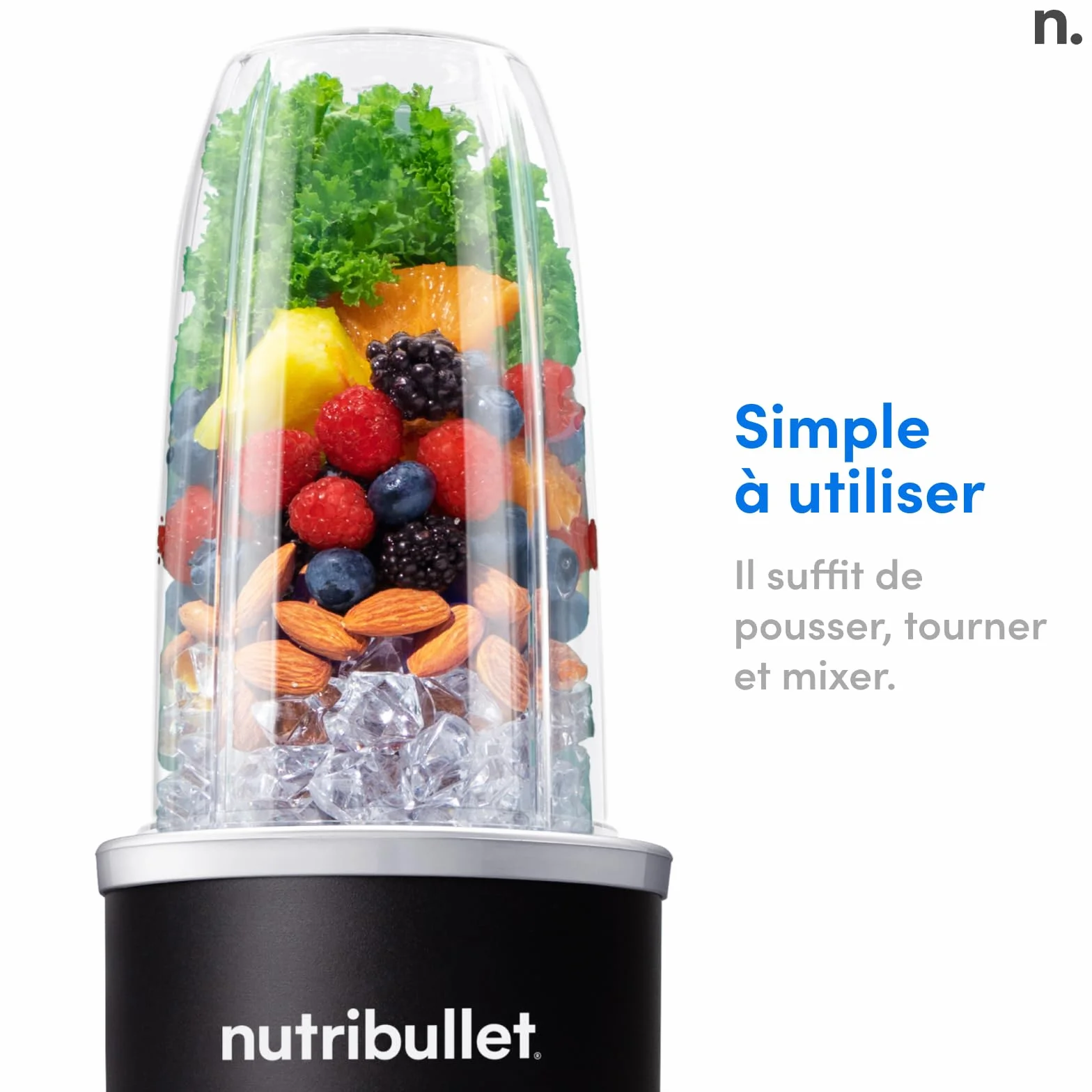 Nutribullet Pro 1200, Blender électrique, Broyeur, Smoothie Blender, Blender multifonctions, puissance 1200w, verres 700ml et 900ml, noir, NB120MB