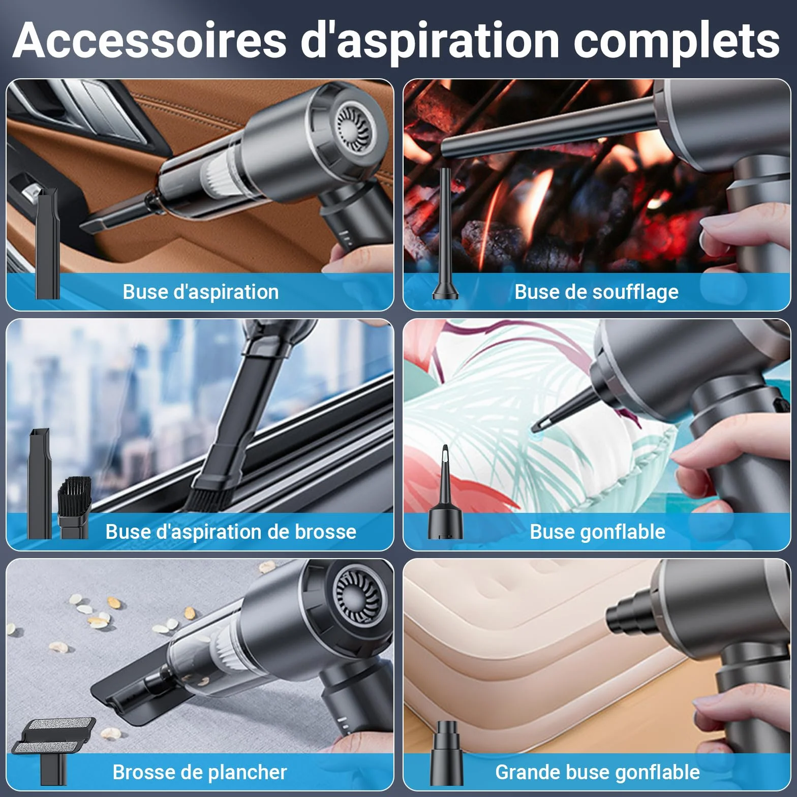 Aspirateur à Main sans Fil 26000Pa, 3 Vitesses Moteur sans Brosse, Mini Aspirateur de Voiture pour Animaux Maison
