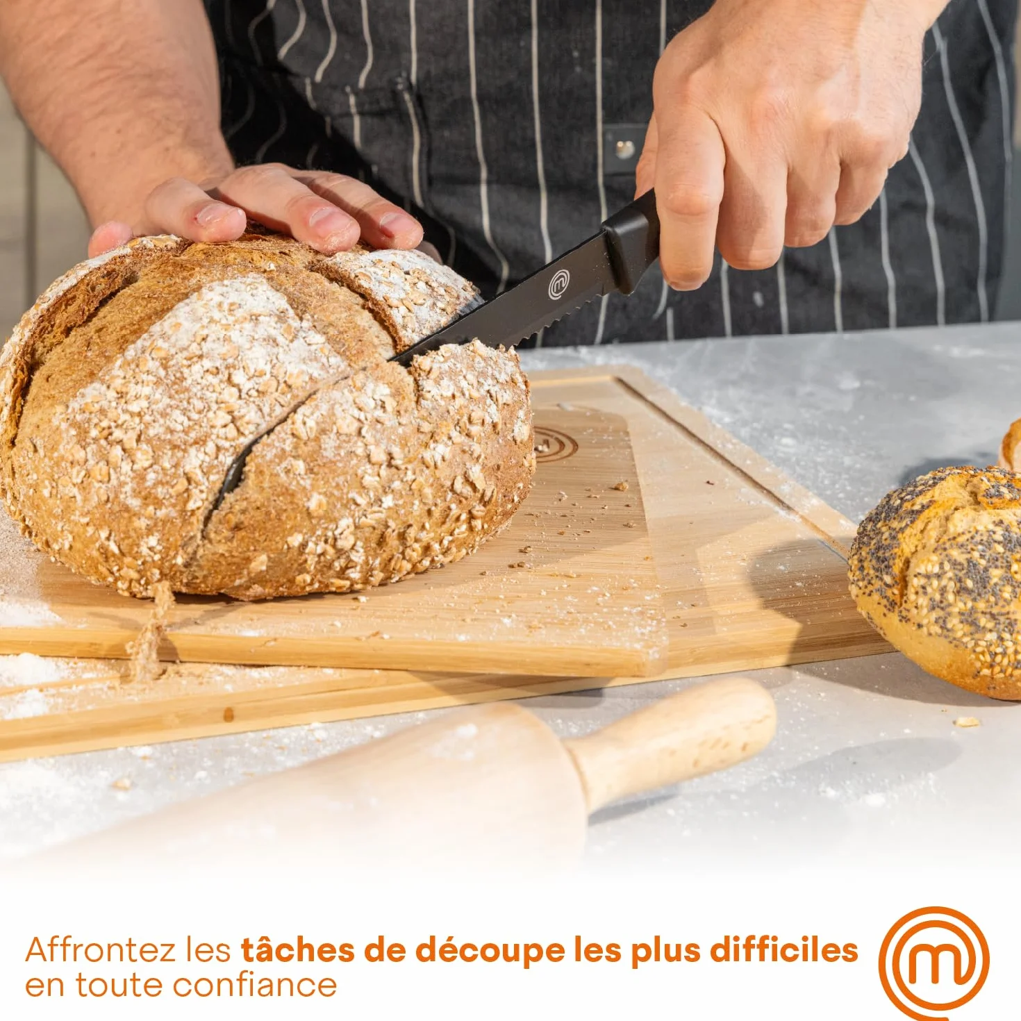 MasterChef Couteaux de Cuisine avec Bloc, Acier Inoxydable, Noir