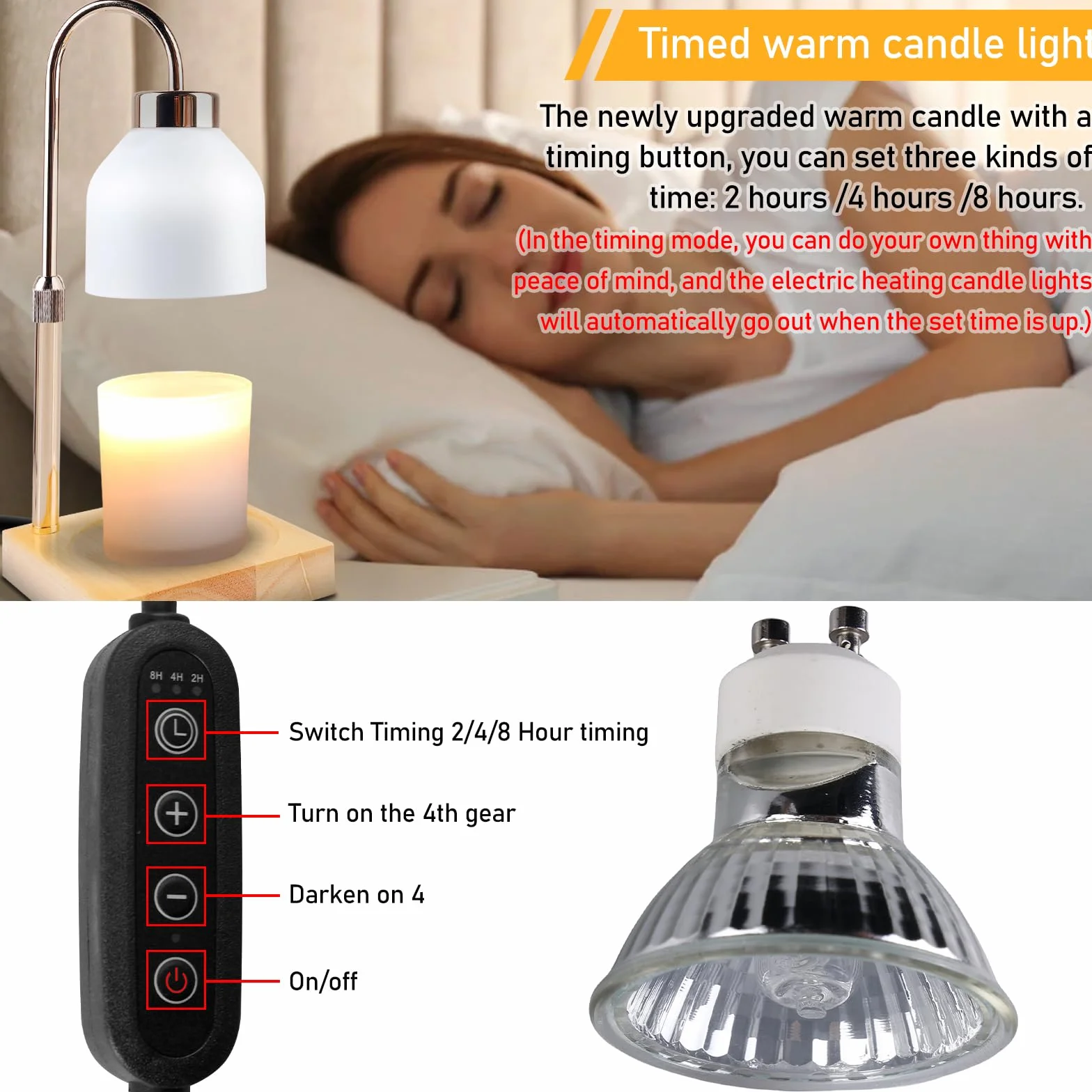 LampeZ ChauffeZ-BougieZ,Lampe Chauffe Bougie avec Minuterie Et Variateur,Candle Warmer Lamp Electrique,Chauffe-Bougie Electrique pour Chambre,Réglable en Hauteur,Décoration,Yoga,Maison