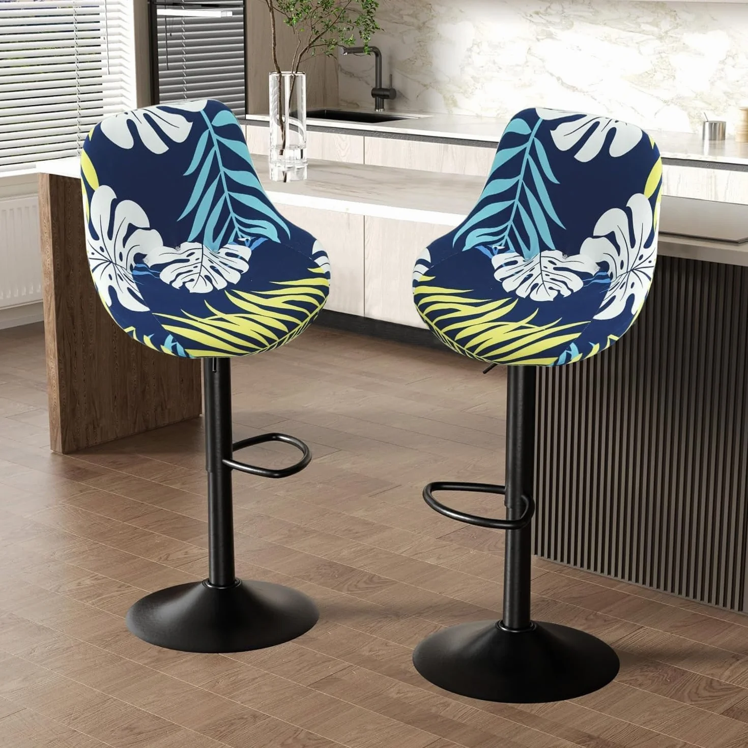 Housse Tabouret de Bar avec Dossier Lot de 2/4/1 Extensible Incurvé Couverture de Tabouret de Bar Tabourets Hauts pour Bar/Cuisine/Salle à Manger (H22, 4PCS)