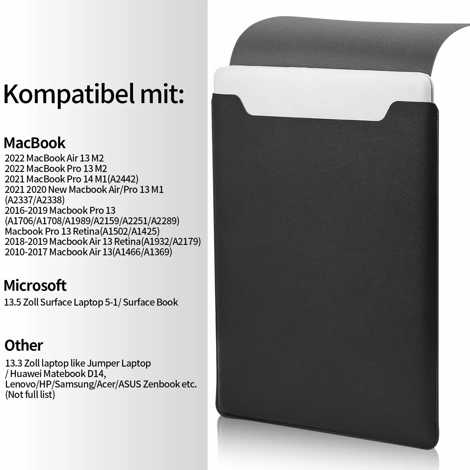 Pokrowiec na laptopa 13,3-14", wyściełany futerał na laptopa, cienka przenośna, wszechstronna torba na laptopa kompatybilna z laptopem 2022 Pro 14 cali/2015 Pro 13,3 cala/Air 13,3 cala, czarny