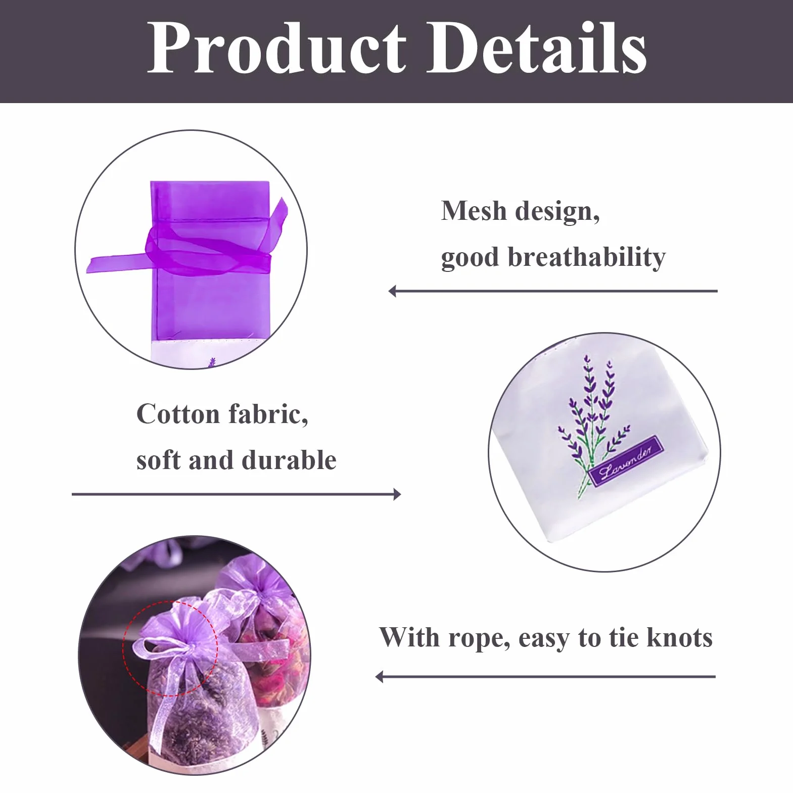Sachets Lavande Vides 16,5 x 7 cm, Sacs Cordon de Serrage en Tissu pour Tiroirs Armoires Herbes Épices