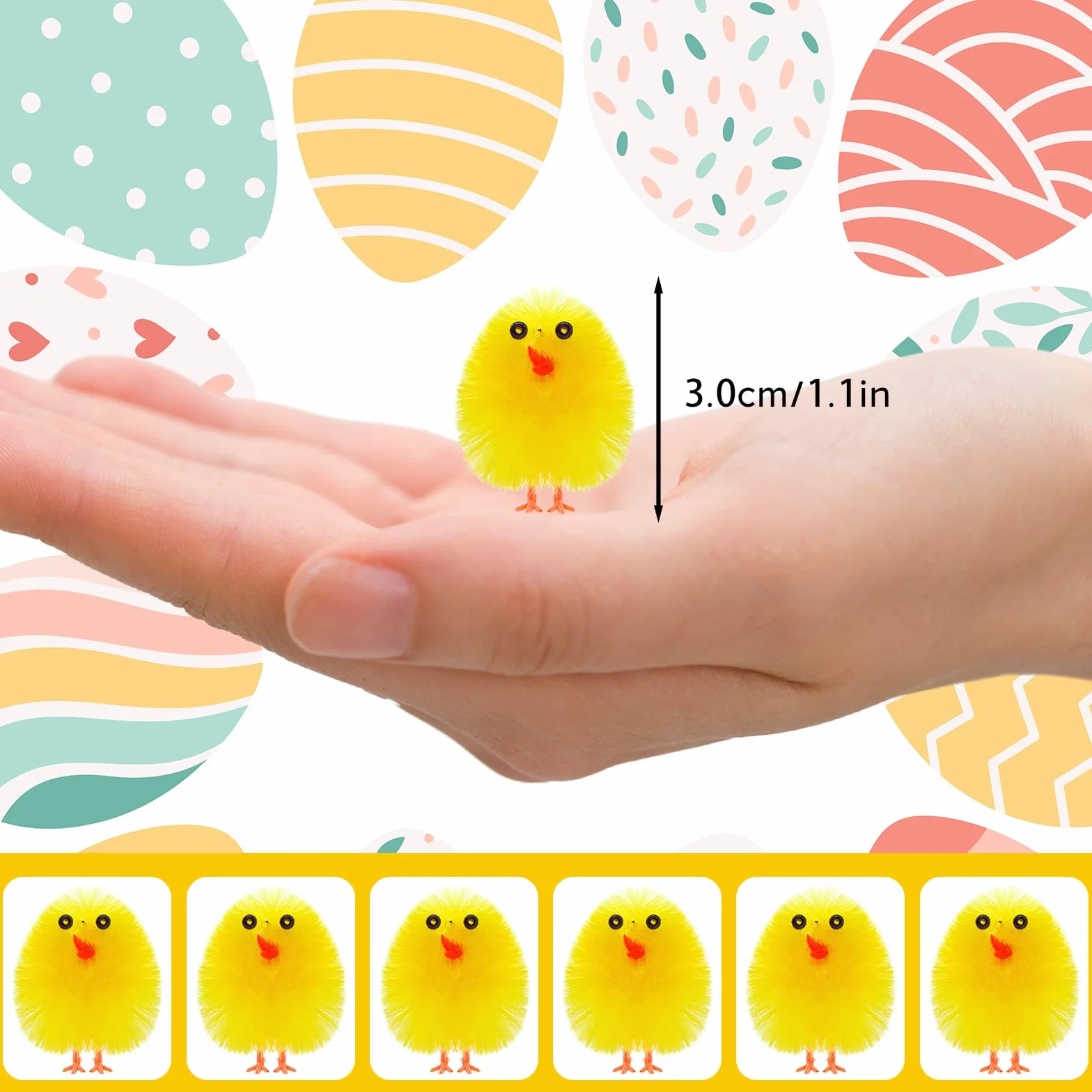 PLULON Lot de 36 mini poussins jaunes de Pâques en chenille pelucheuse