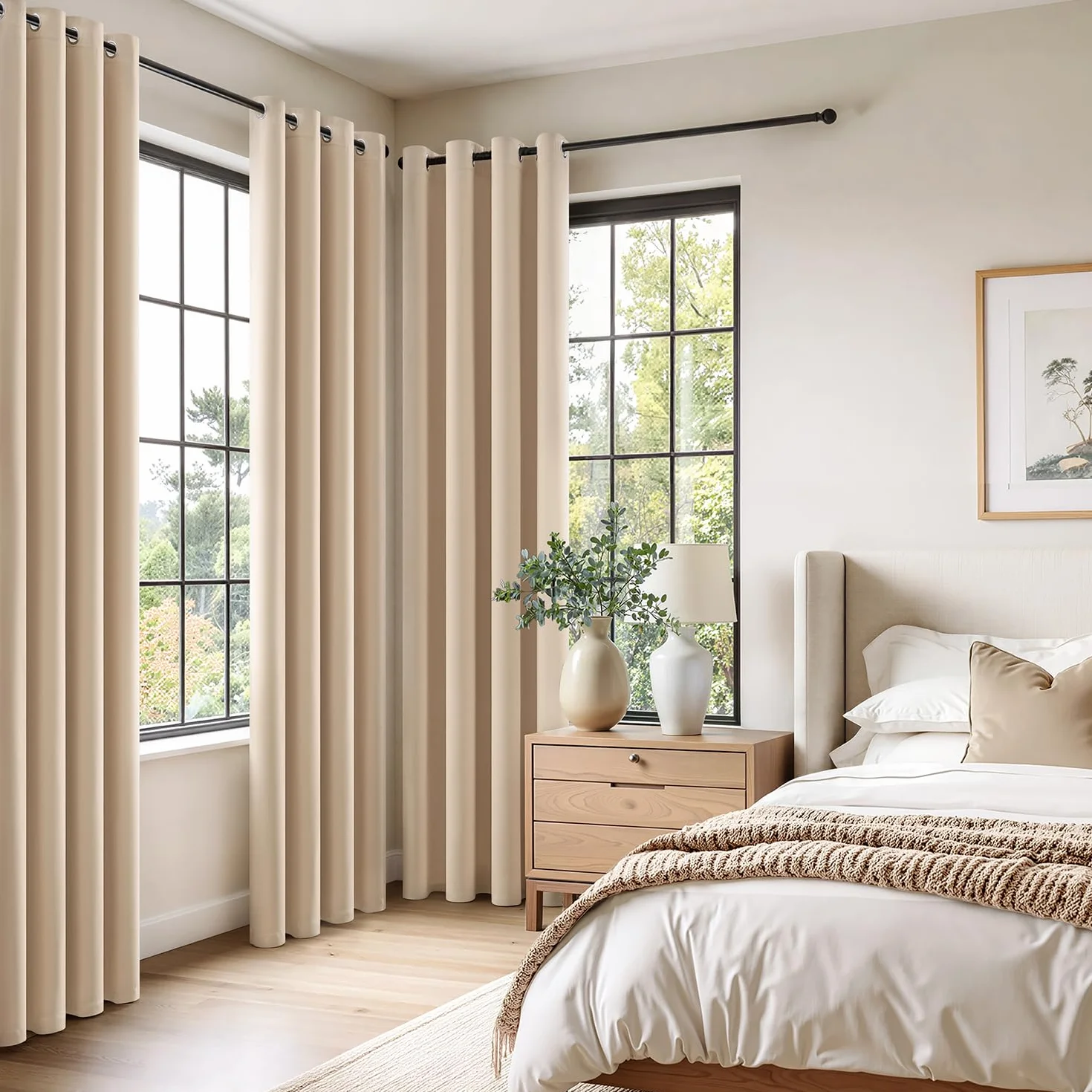 MIULEE Rideaux Occultant Beige Isolant Thermique 140x225cm 1 Pièce à Oeillets