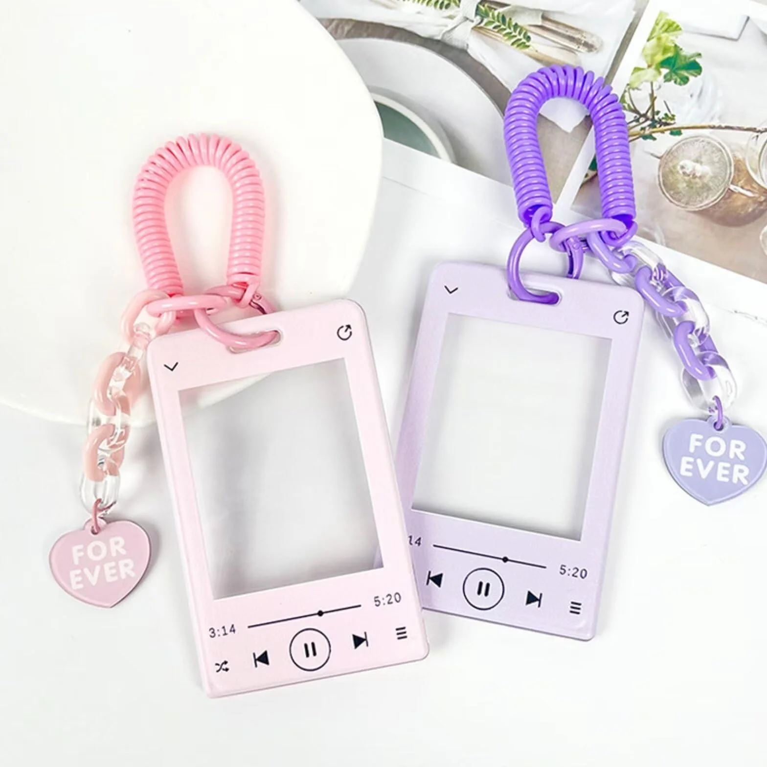 Lecteur de Musique Kpop Photocard Porte-Clés, Cadre Photo Acrylique 3x4 Pouces, Album Kpop Rose