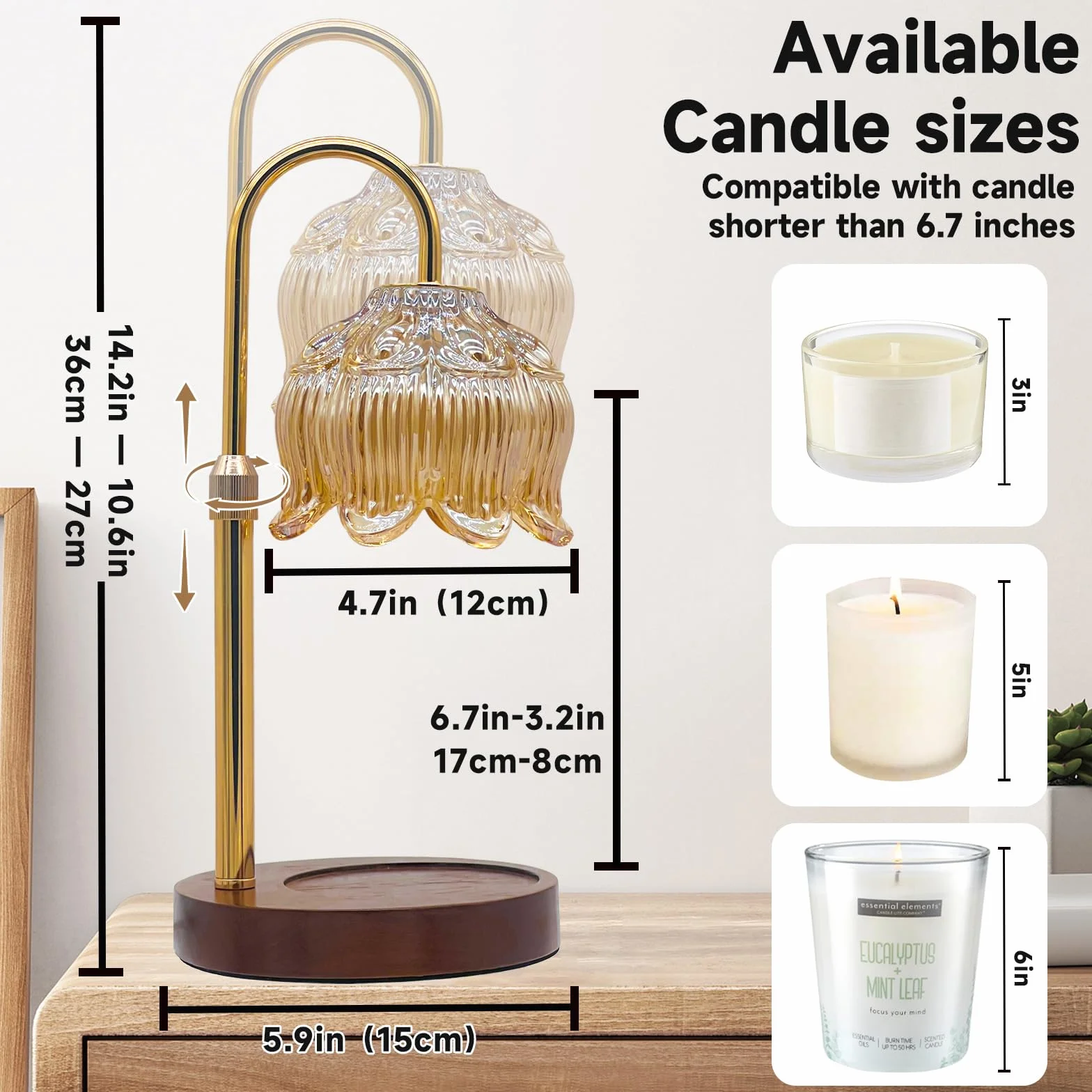 Lampe Chauffante à Bougie, Fleurie Dimmable avec Minuterie, Hauteur Réglable, Sans Flamme et Décorative pour Bougies en Bocal