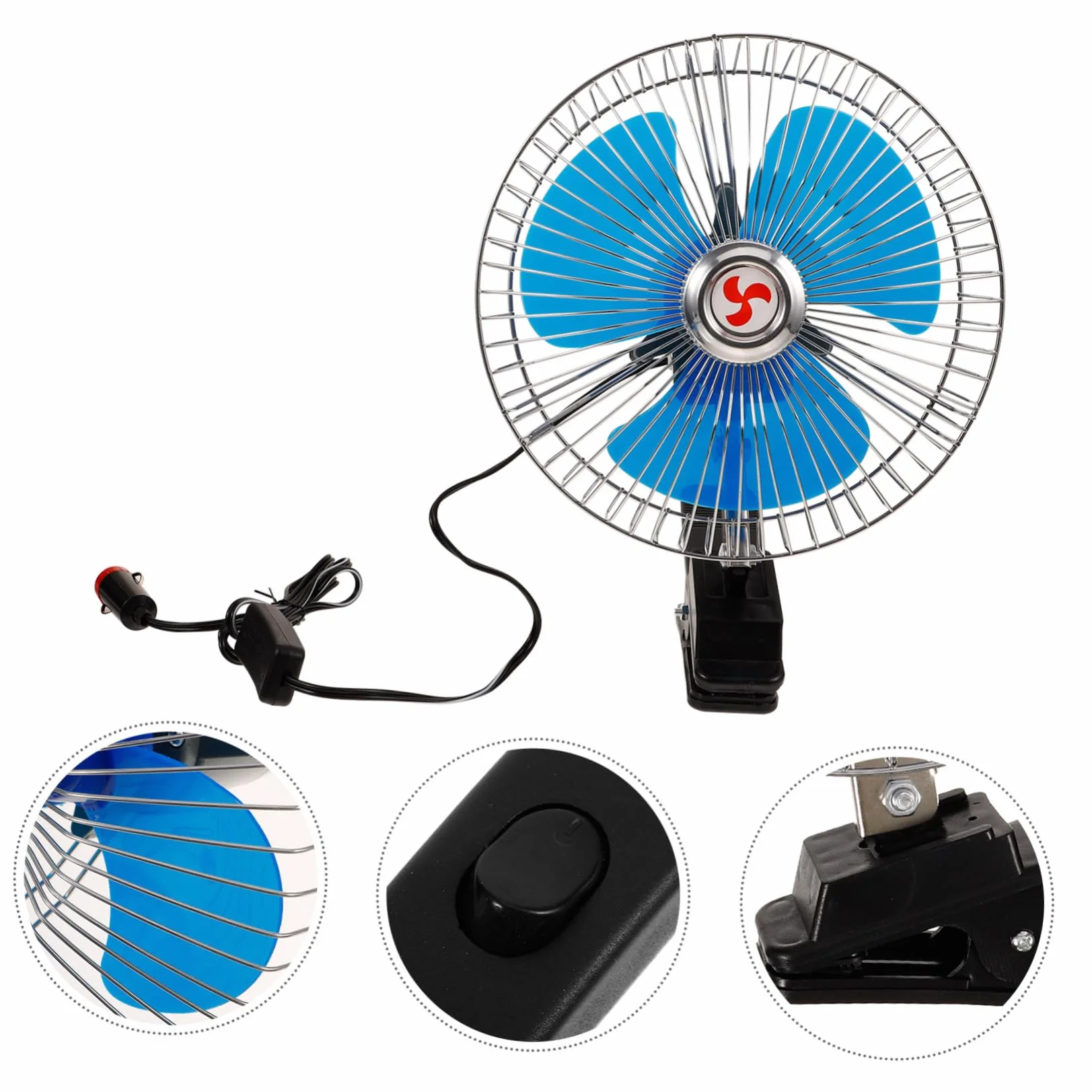 OSALADI Mini Fan Car - 12v Elektryczny Wentylator Chłodzący Do Samochodu Ciężarówki Autobusu Z Mocowaniem Zaciskowym I Funkcją Oscylacyjną