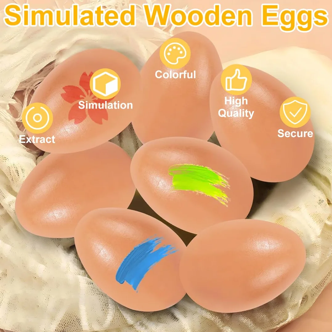 Œufs Artificiels 6 Pièces Faux Œufs de Poule en Bois Simulation Aide à la Ponte Outil Agricole