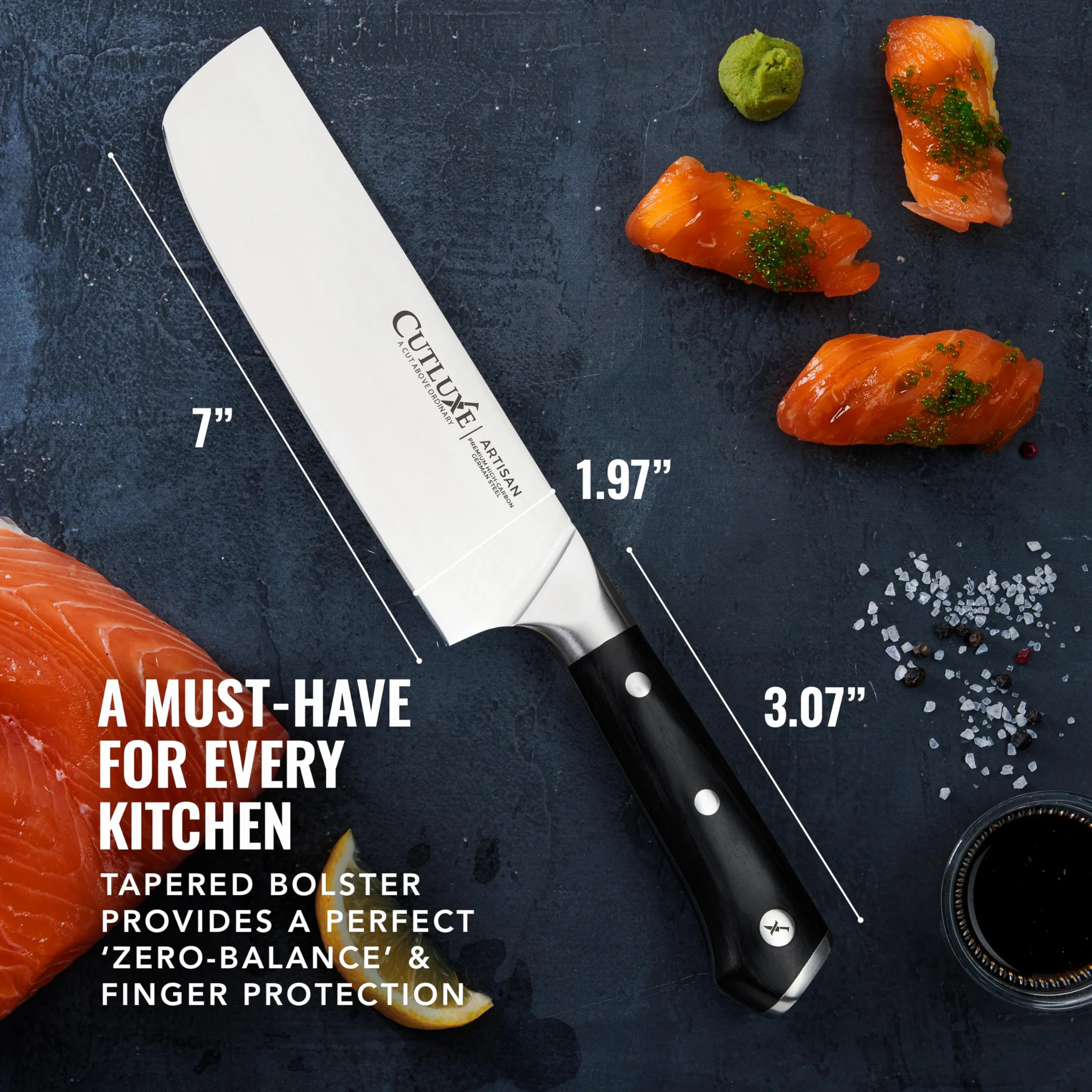 Cutluxe Couteau Nakiri - Couteau Japonais 18 cm, Couteau de cuisine professionnel pour hacher, découper et trancher - Tranchant rasoir & soie complète - Design ergonomique du manche - Série Artisan