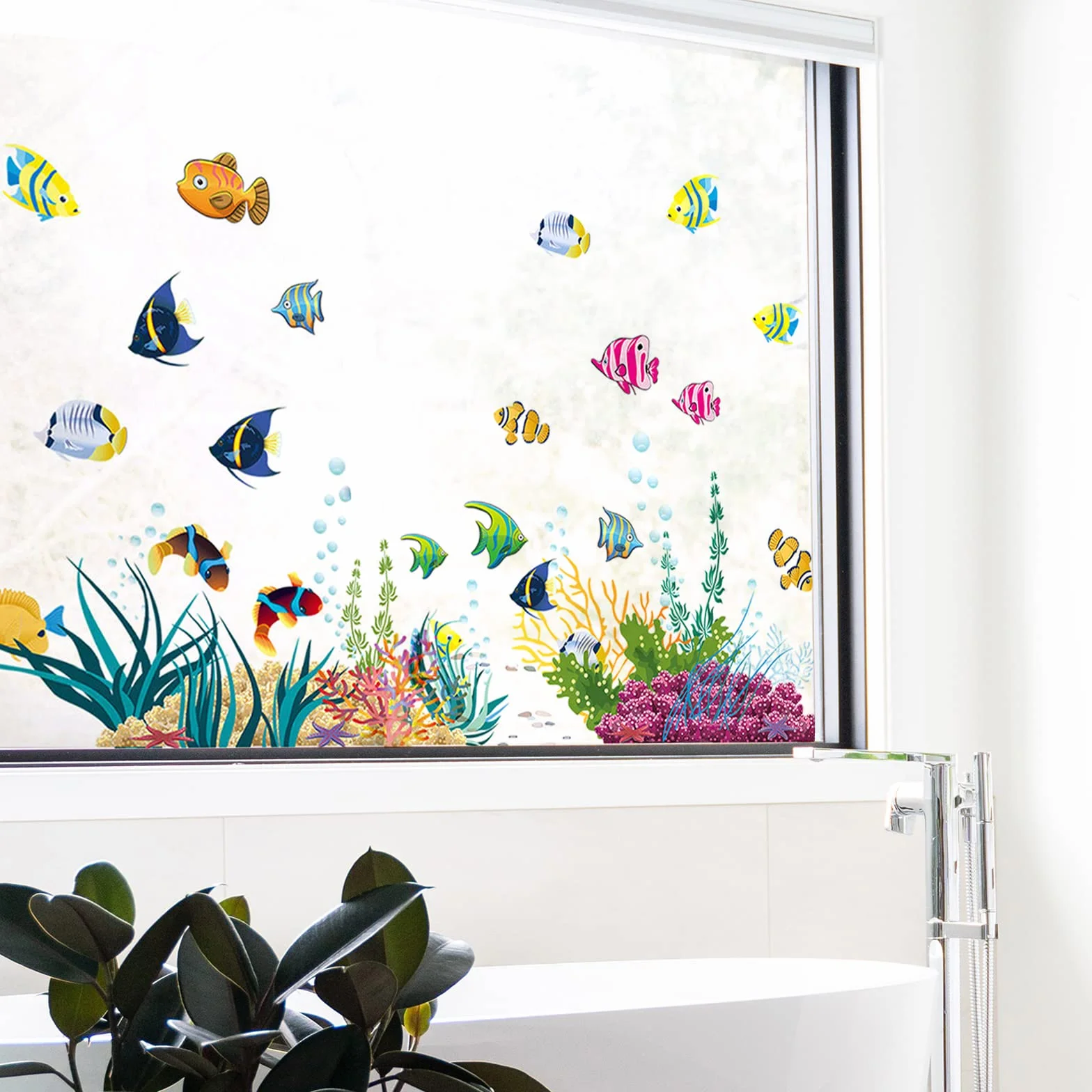 Autocollant mural enfants océan MONDE SOUSMARIN 130x42 cm Déco murale salle de bain imperméable