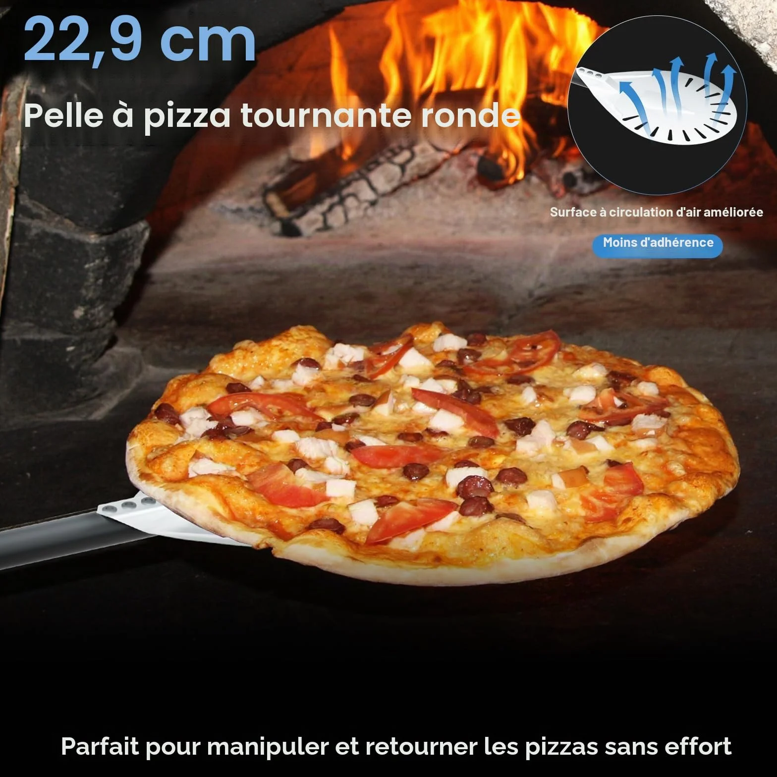 iklestar 4PCS Accessoires pour four à pizza, Pelle a pizza perforée de 30 cm, Peau à pizza en aluminium de 83cm avec un long manche, Outil de nettoyage de la pierre du four