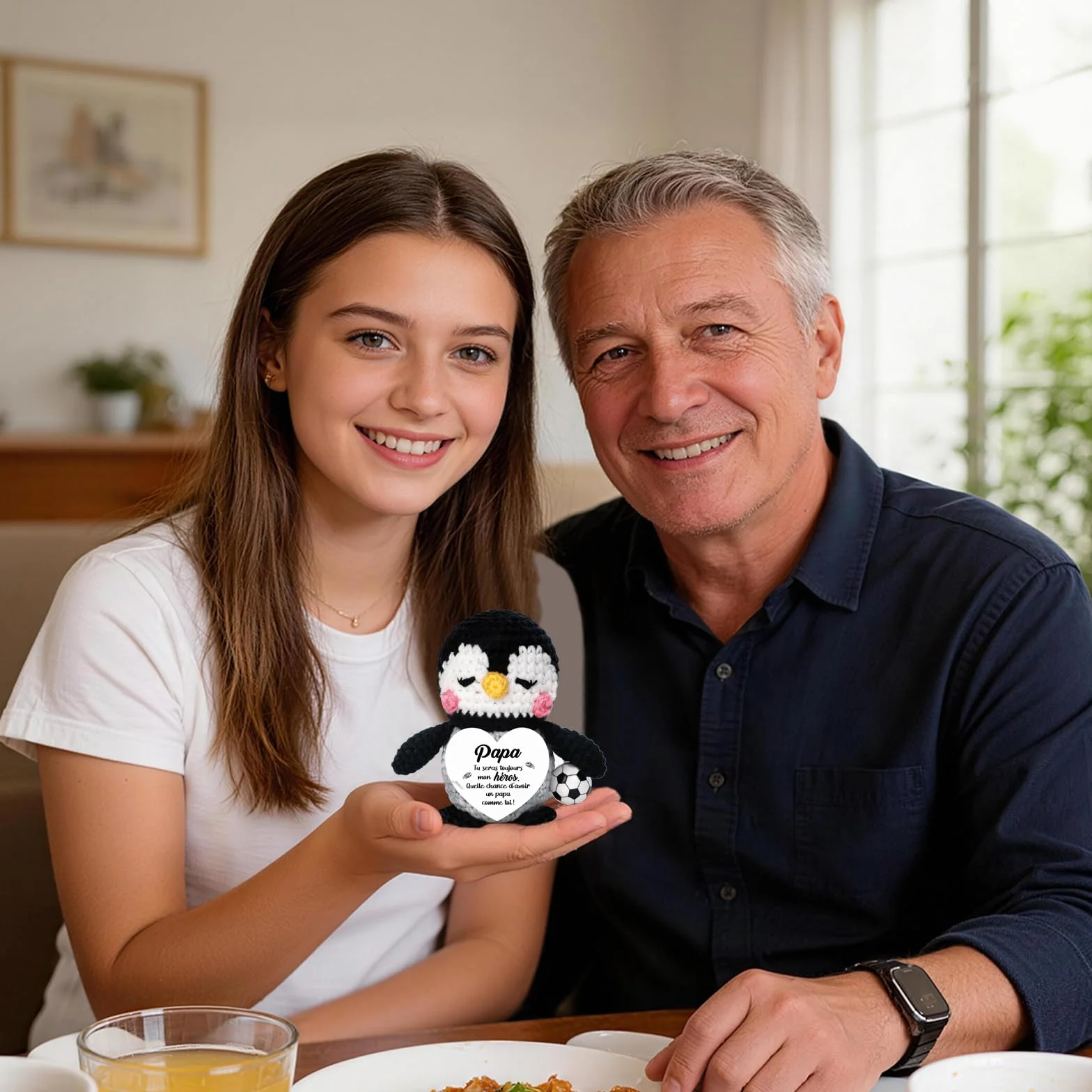 Figurine Manchot au Football Tricotée à la Main Cadeau Papa Fête des Pères