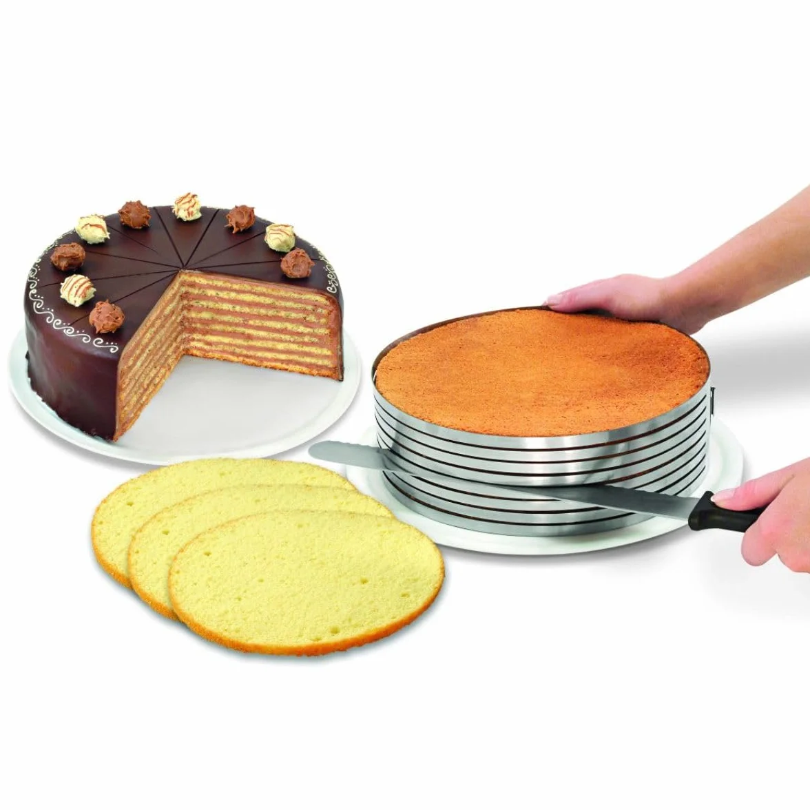 Zenker Ensemble 2 pièces découpe layer cake Acier inoxydable Plastique 30 cm Diam 26/28 cm