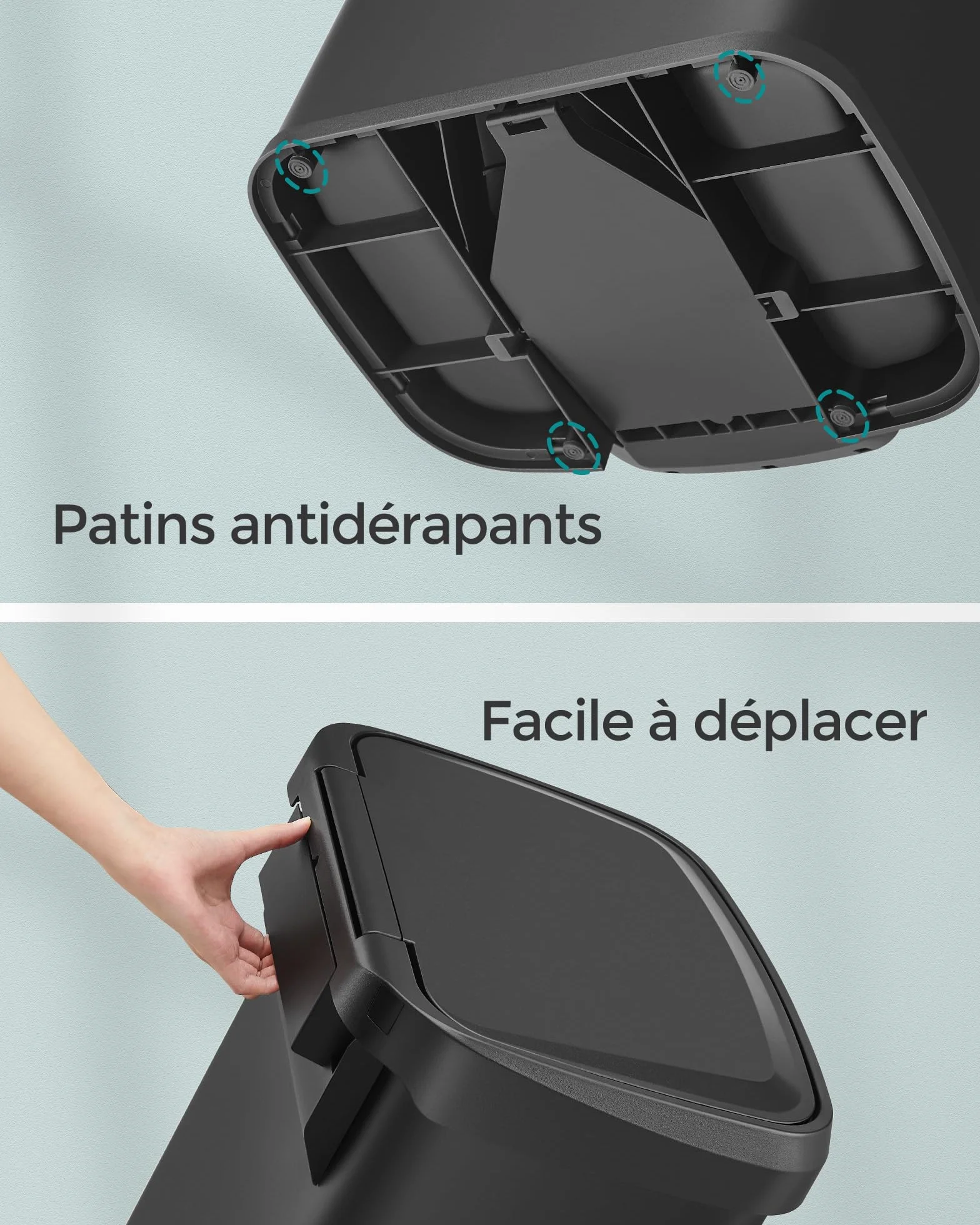 SONGMICS Poubelle de Cuisine 50L Métal à Pédale avec Couvercle Noir LTB530B5002