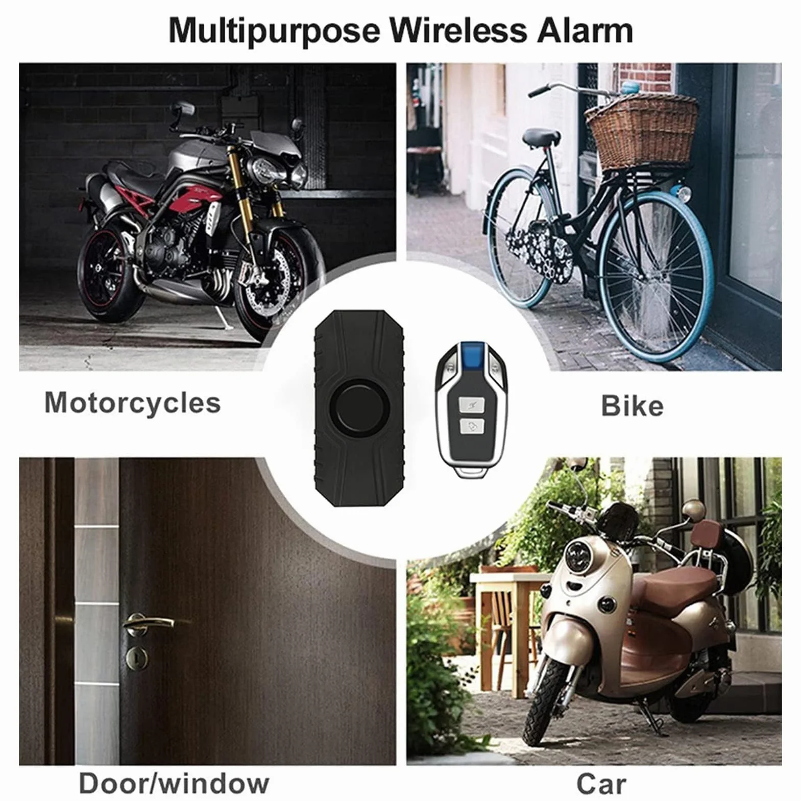 Alarm rowerowy i motocyklowy, czujnik ruchu wibracyjnego bezprzewodowy, wodoodporny IP55, 3 głośności regulowane, czarny, 1 sztuka